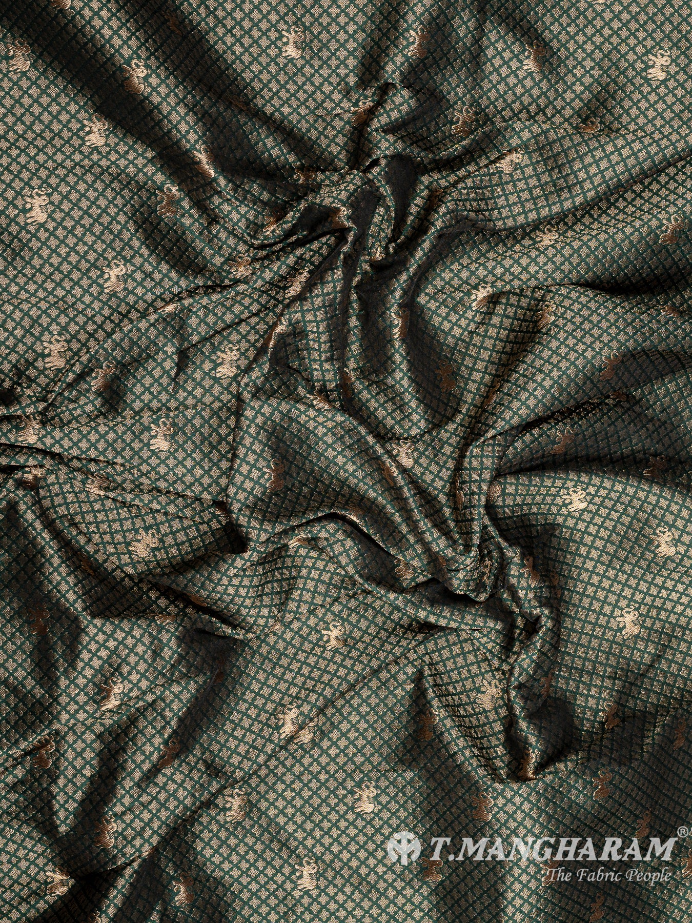 Green Semi Banaras Fabric - EC10116 view-4