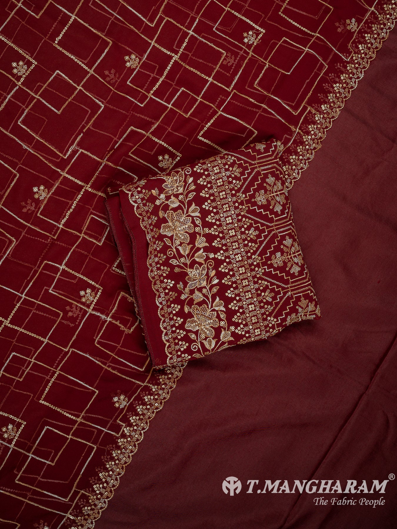 Maroon Georgette Chudidhar Fabric Set - EF1508 view-1