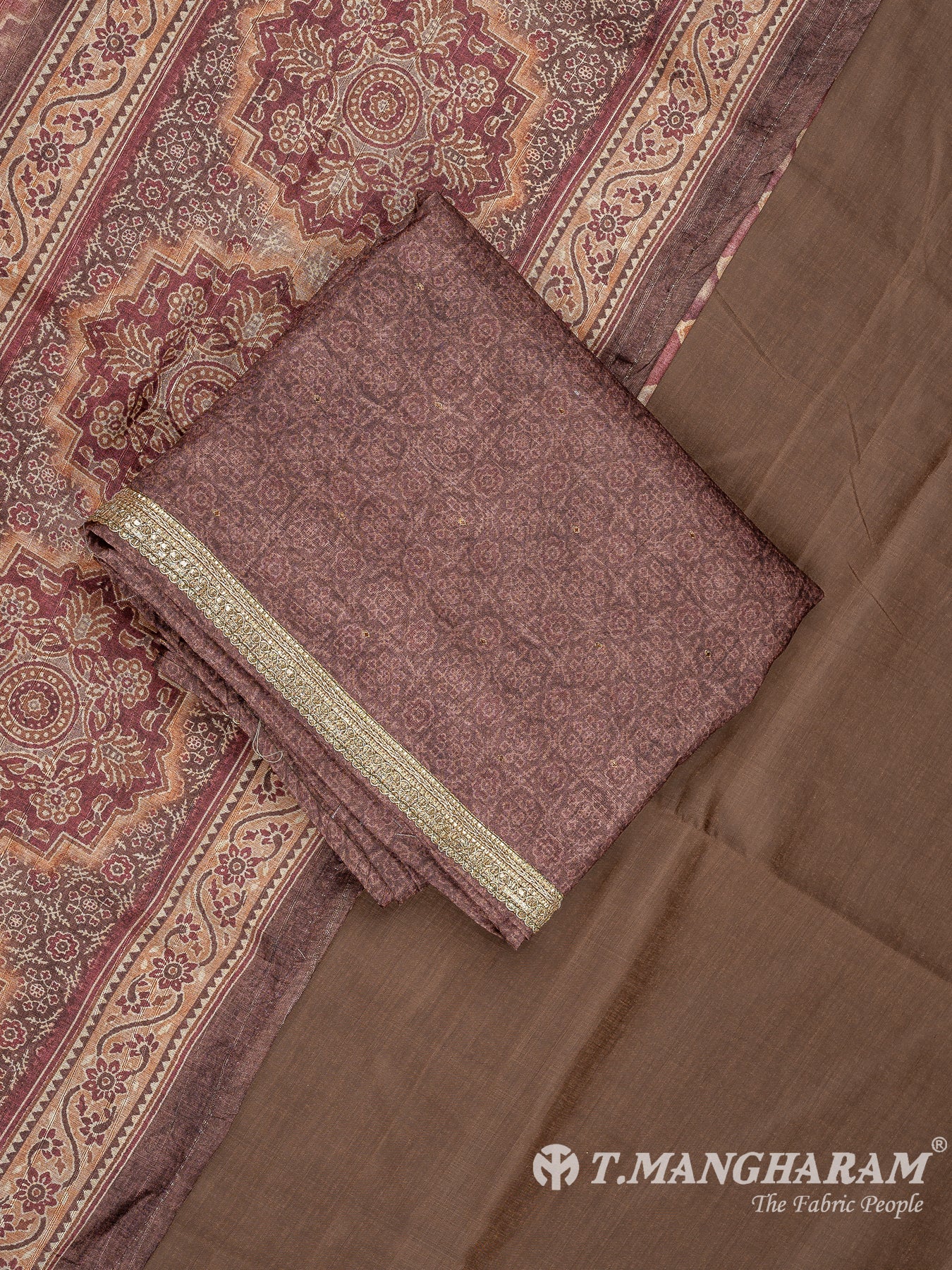 Brown Silk Cotton Chudidhar Fabric Set - EG1840 view-1
