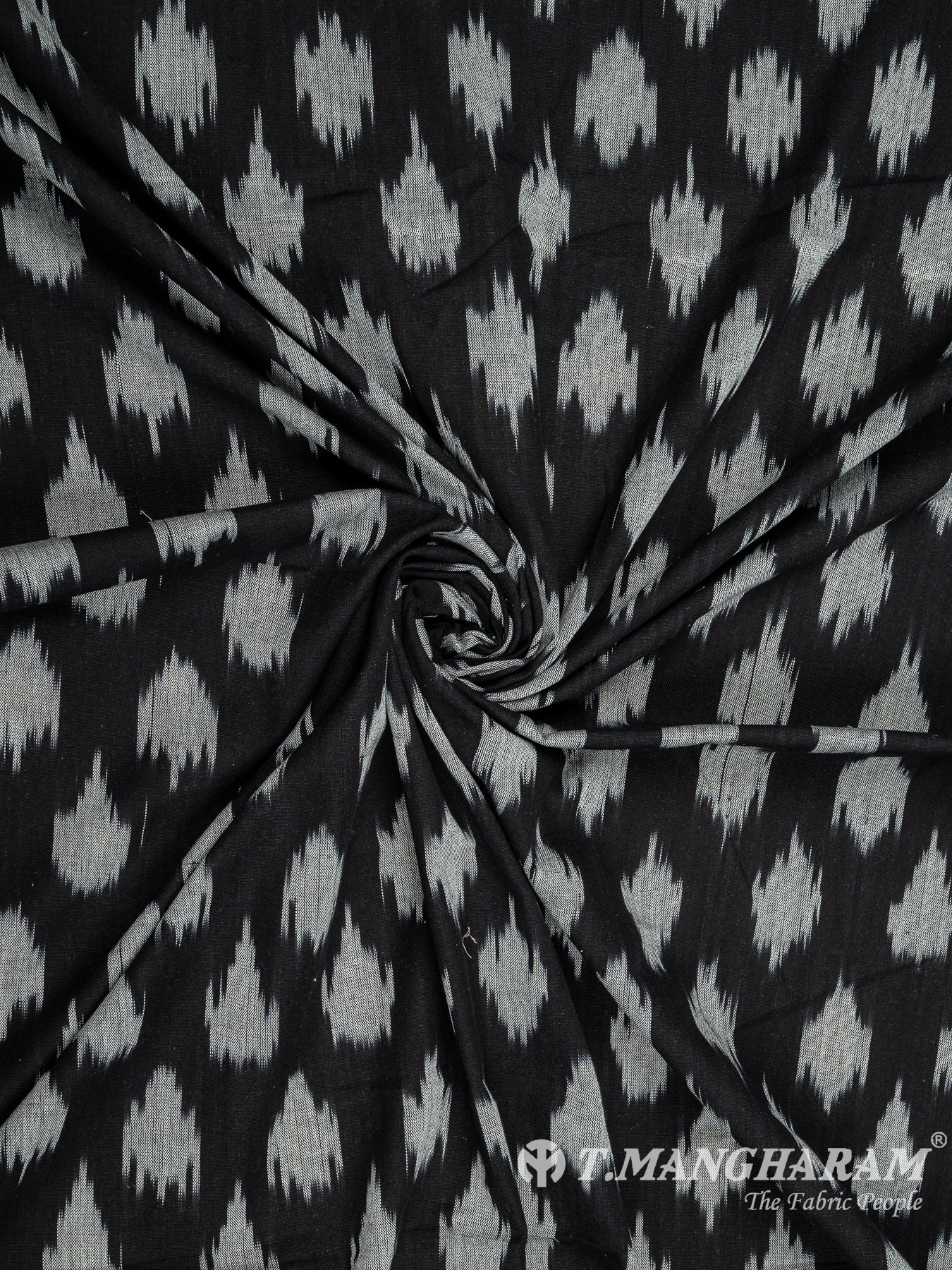 Black Cotton Ikat Print Fabric - EB5827 view-1