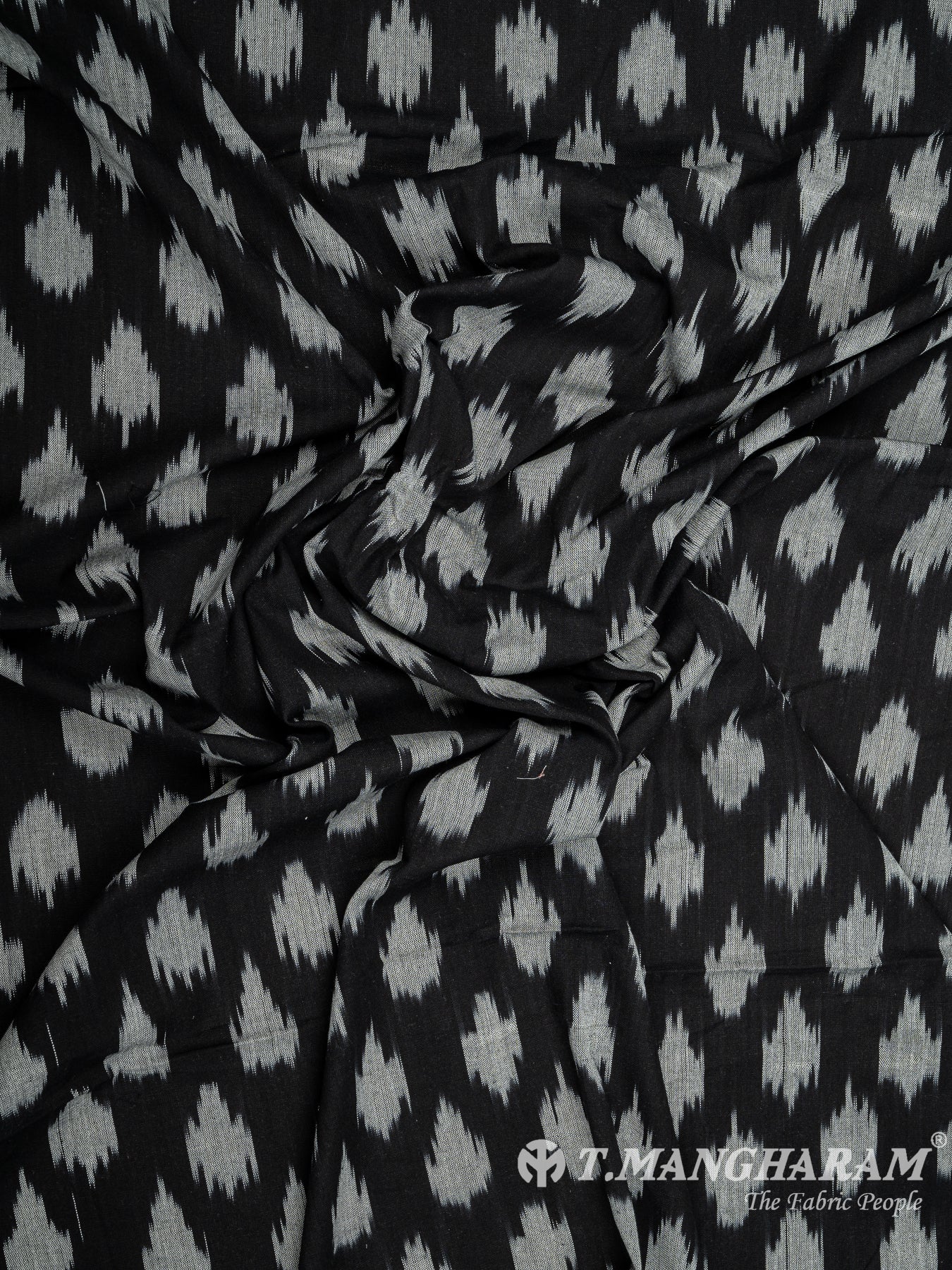 Black Cotton Ikat Print Fabric - EB5827 view-4