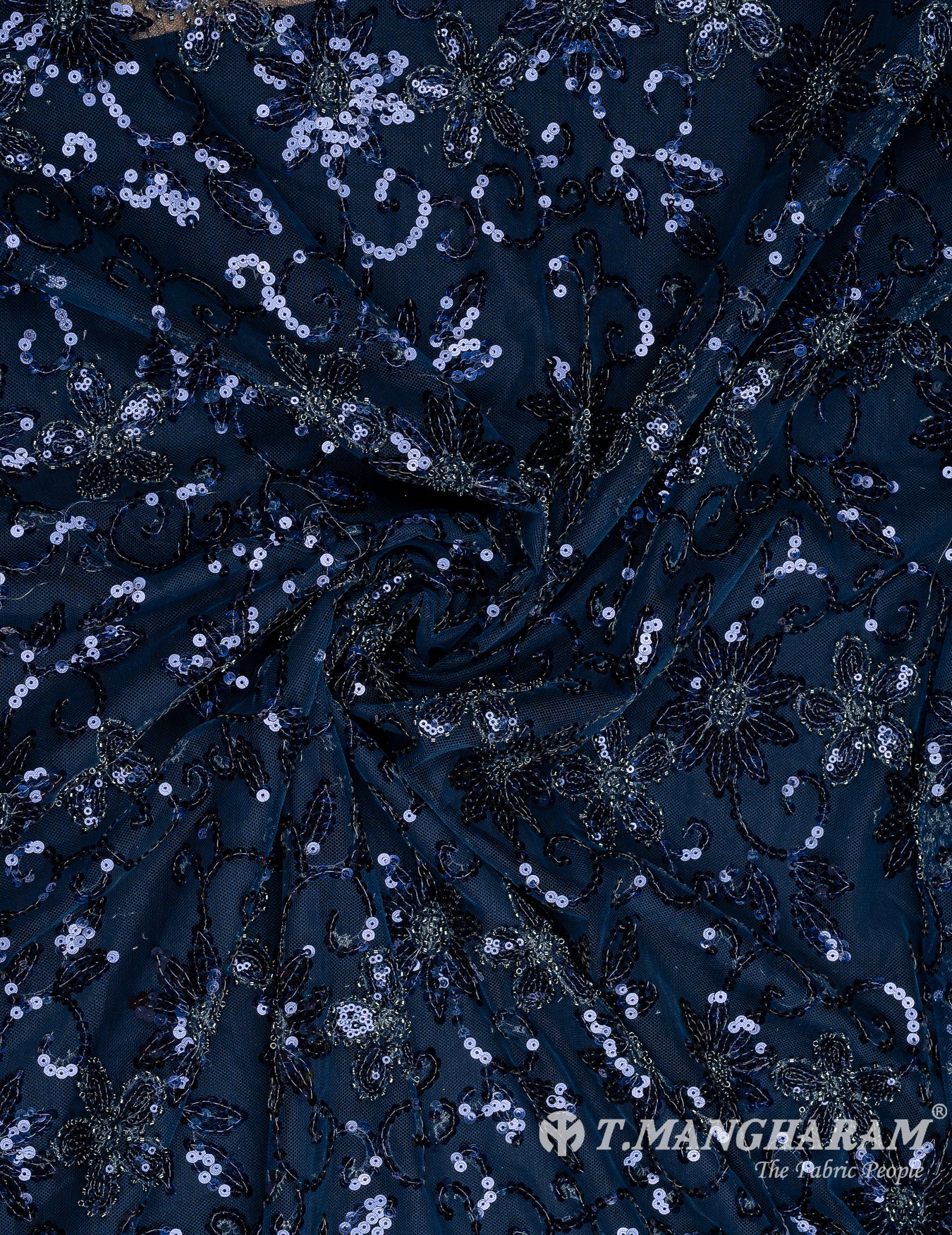 Blue Sequin Net Fabric - EB7244 view-1