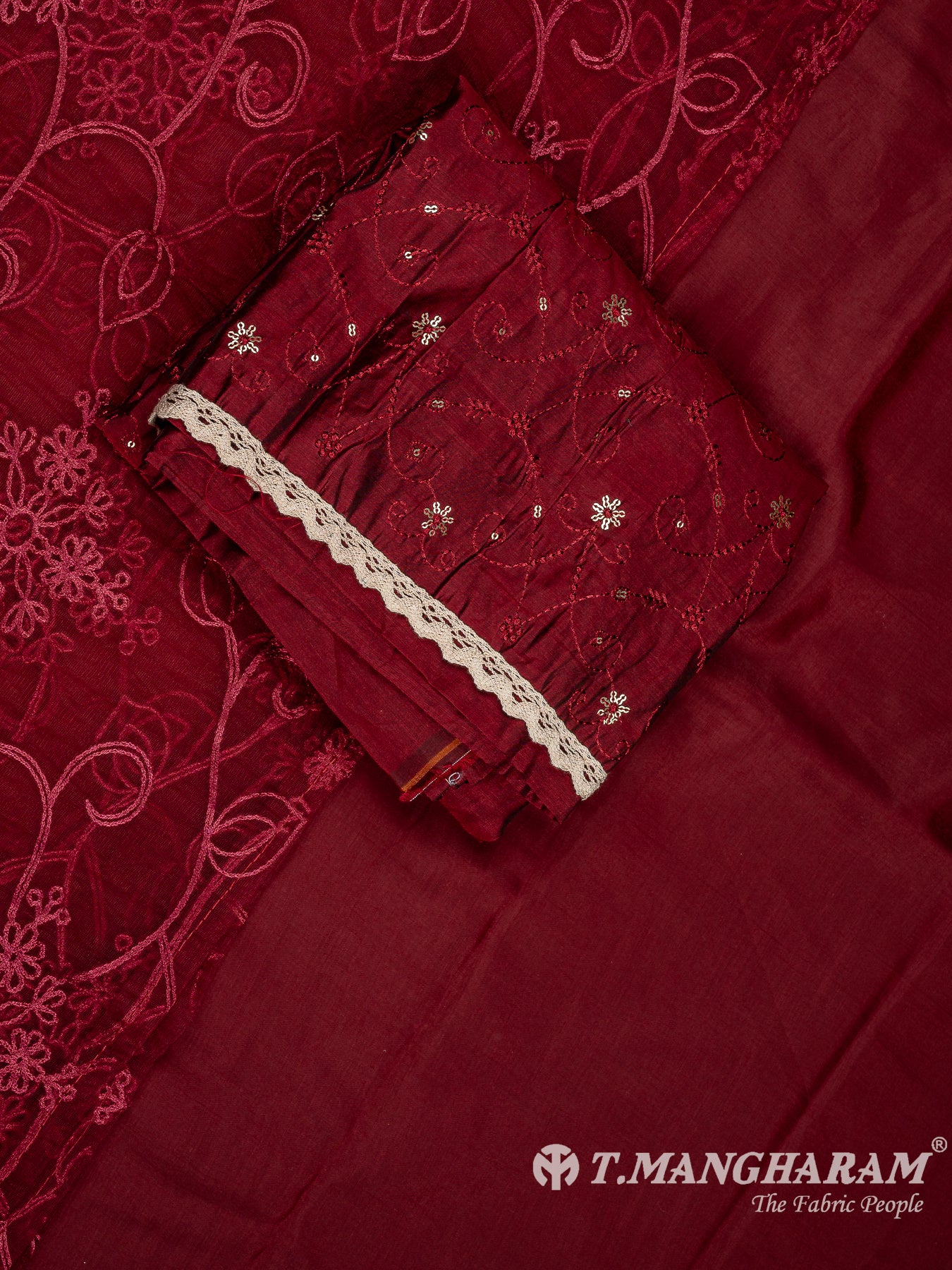 Maroon Silk Cotton Chudidhar Fabric Set - EG1842 view-1