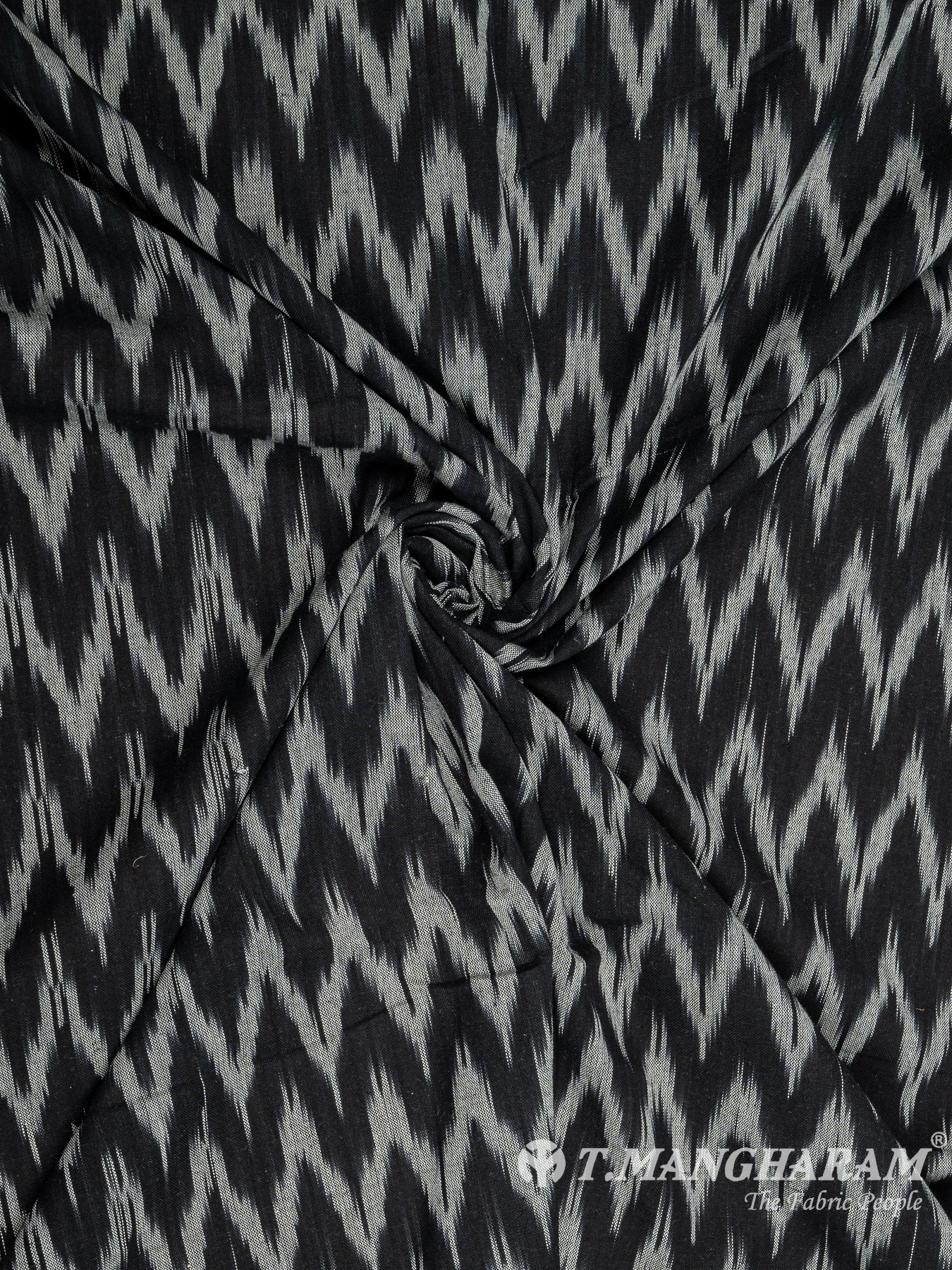 Black Cotton Ikat Print Fabric - EB5843 view-1