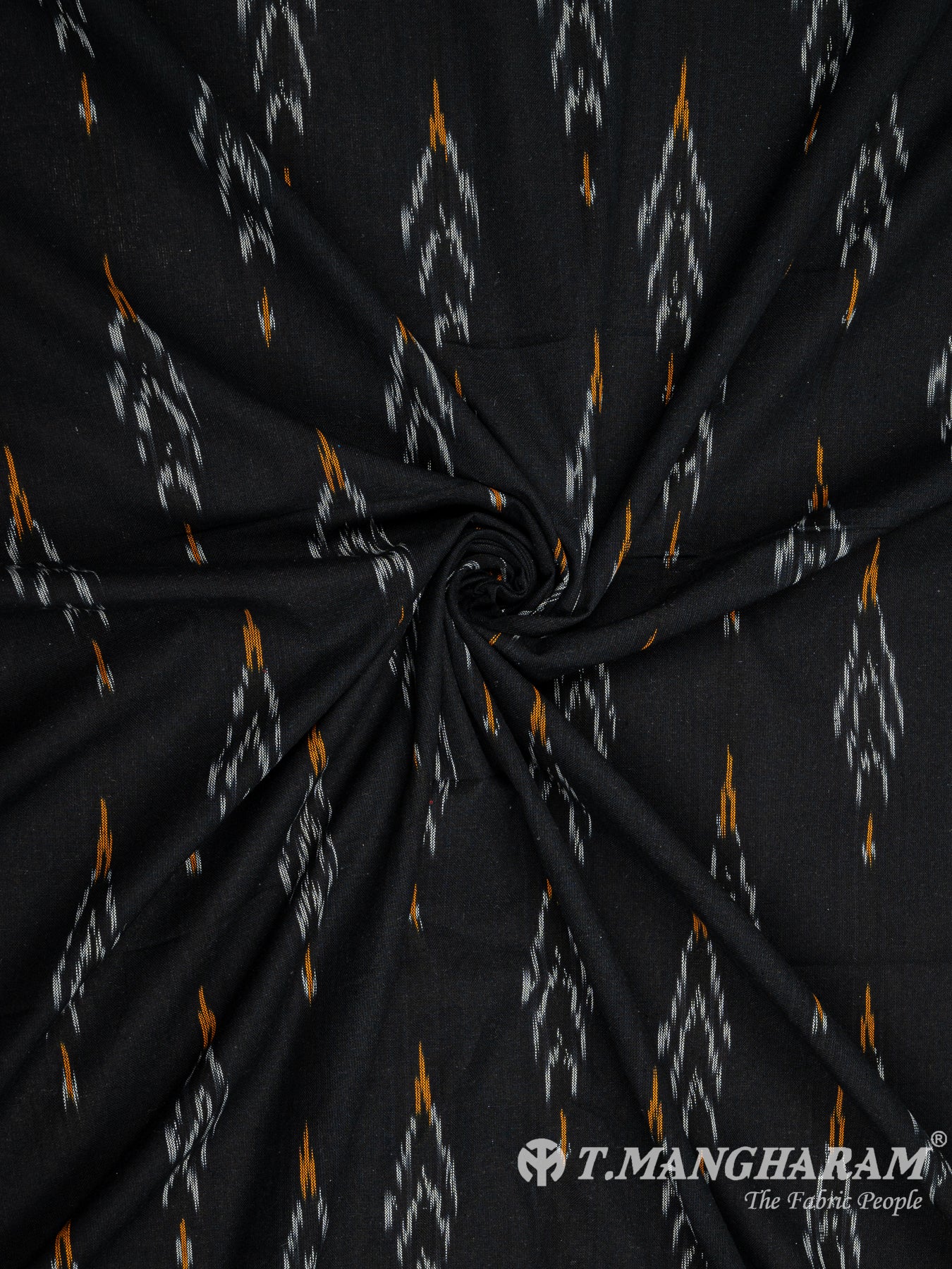 Black Cotton Ikat Print Fabric - EB5826 view-1