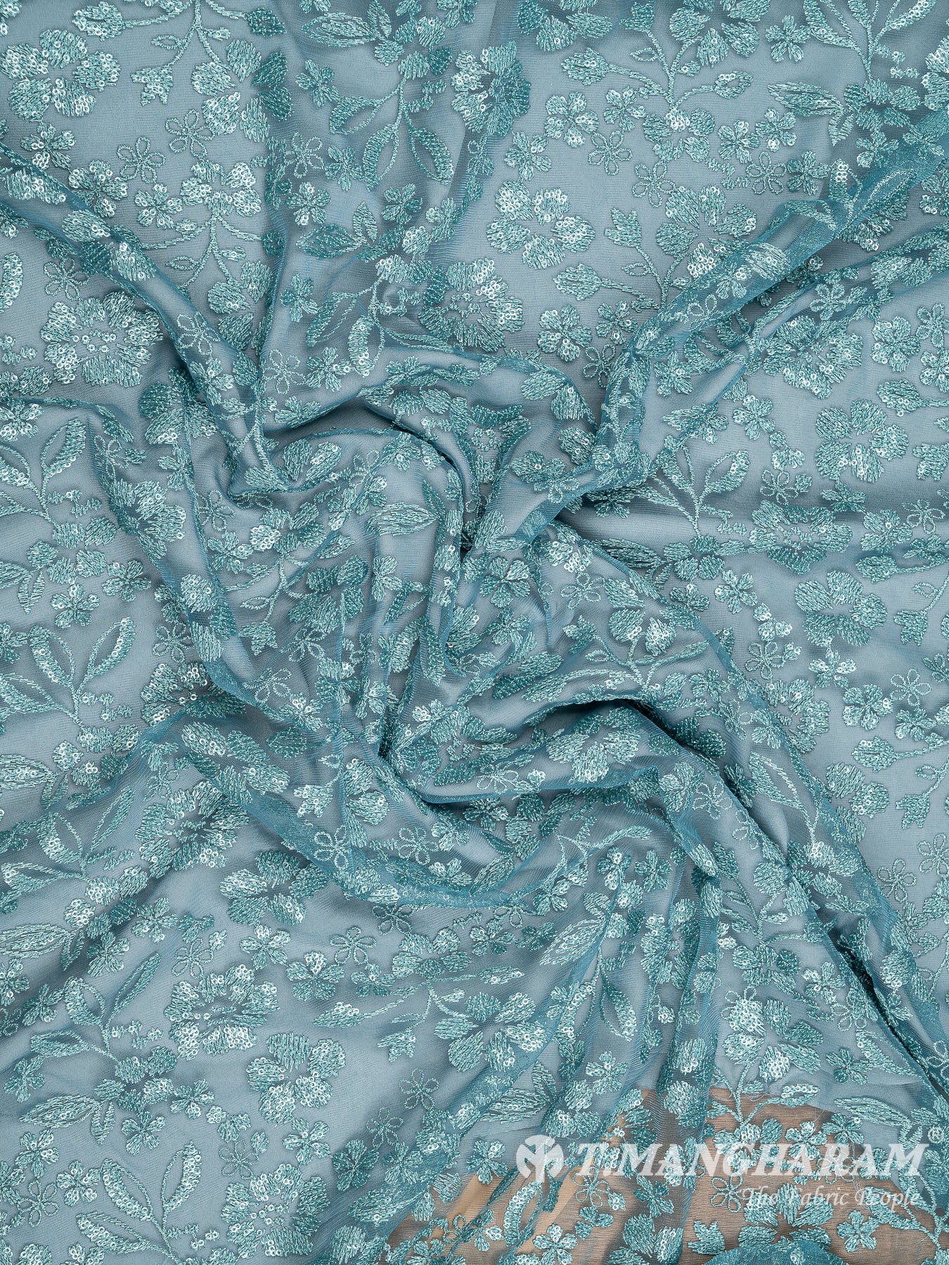 Sea Blue Fancy Net Fabric - EC8107 view-4