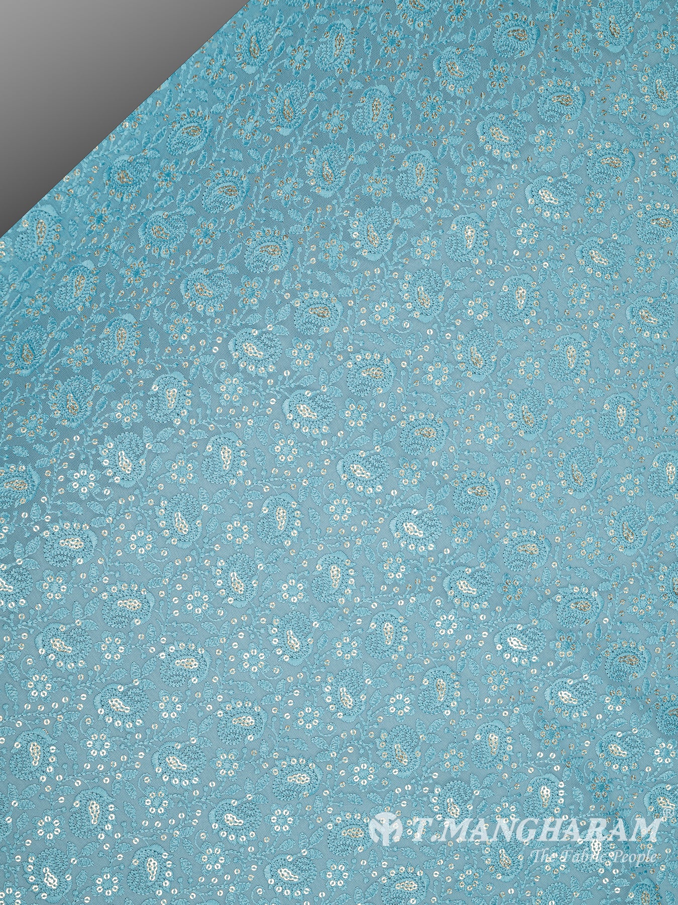 Sea Blue Georgette Embroidery Fabric - EB6041 view-2