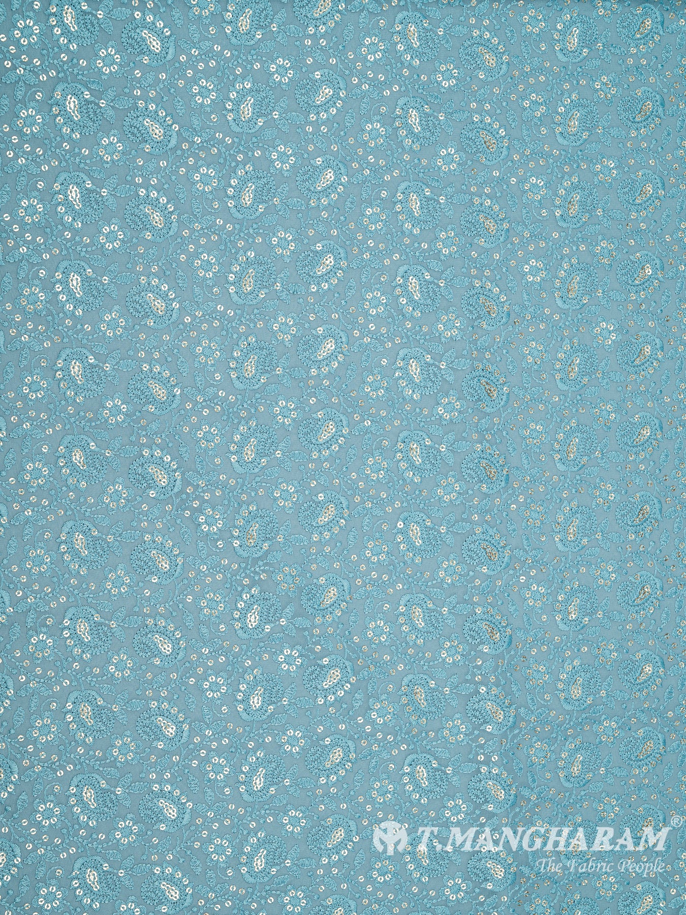 Sea Blue Georgette Embroidery Fabric - EB6041 view-3
