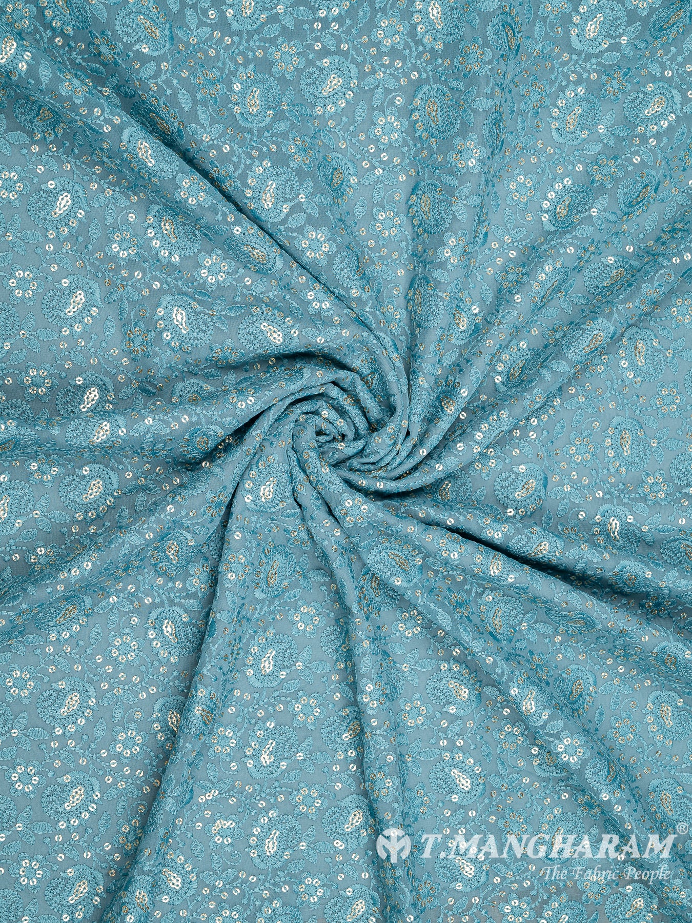 Sea Blue Georgette Embroidery Fabric - EB6041 view-1
