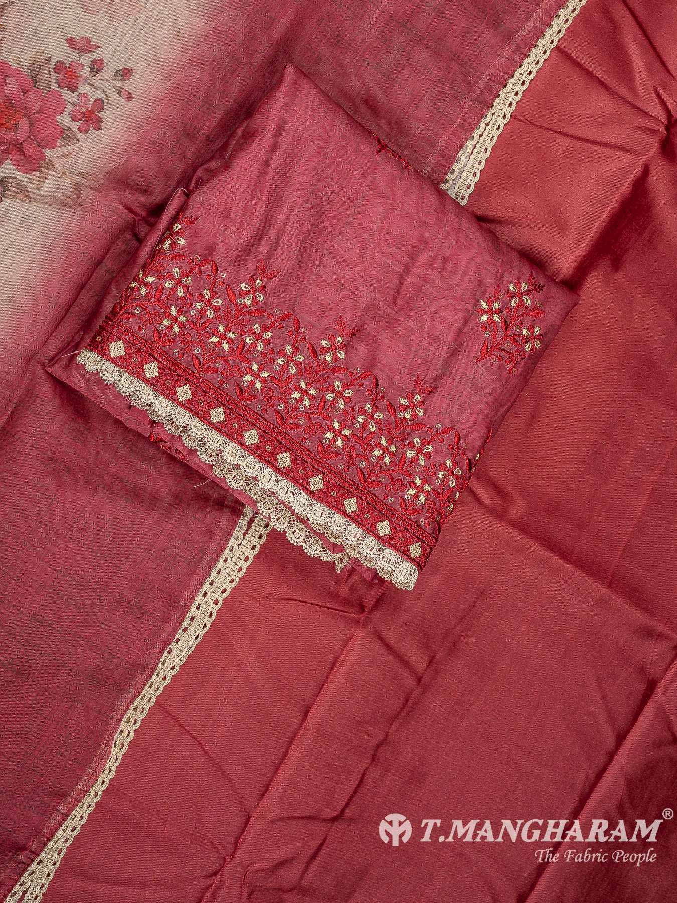 Maroon Silk Cotton Chudidhar Fabric Set - EG1837 view-1