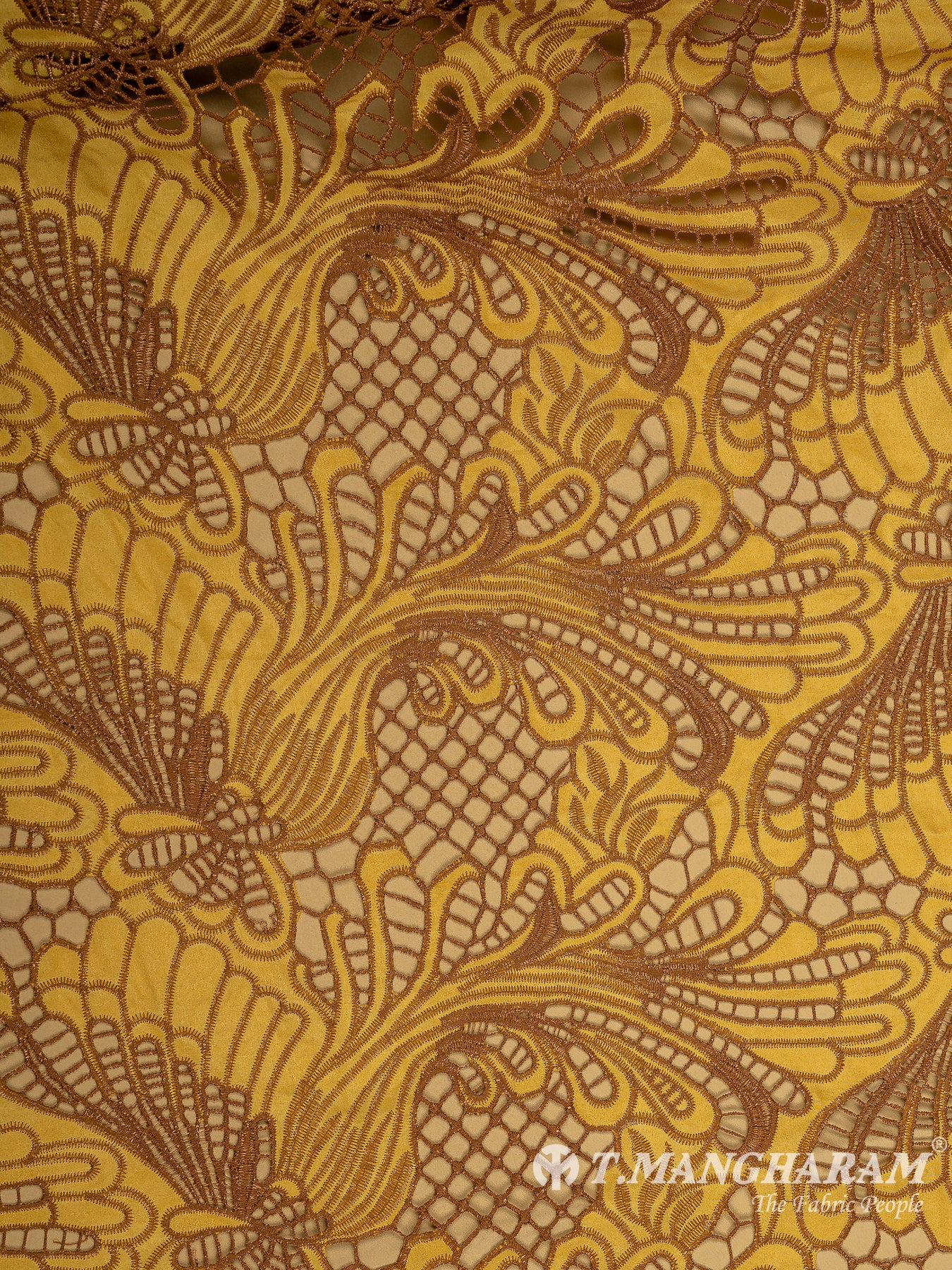 Yellow Net Embroidery Fabric - EC8956 view-3