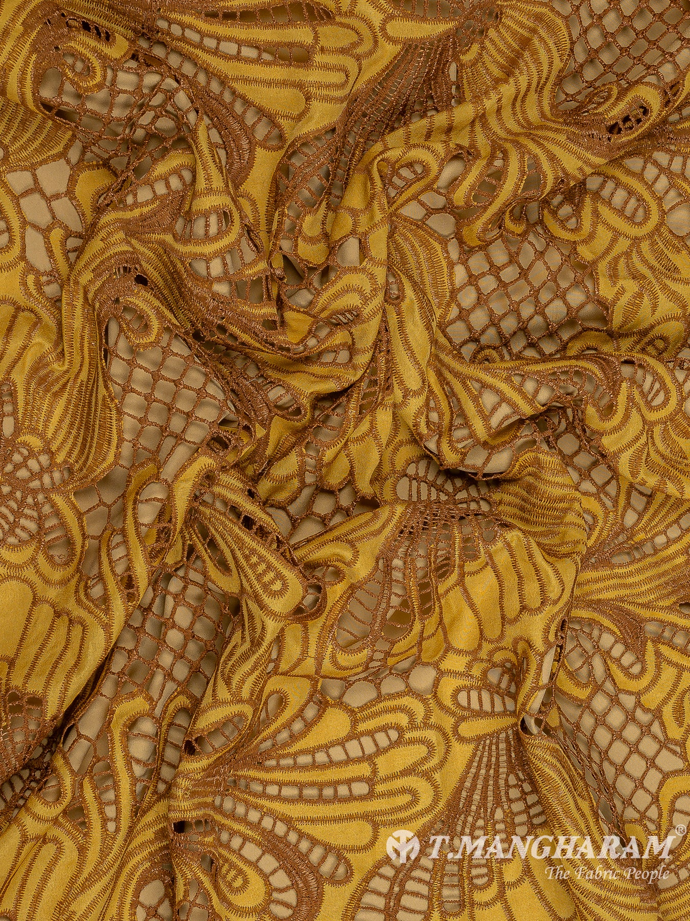 Yellow Net Embroidery Fabric - EC8956 view-4