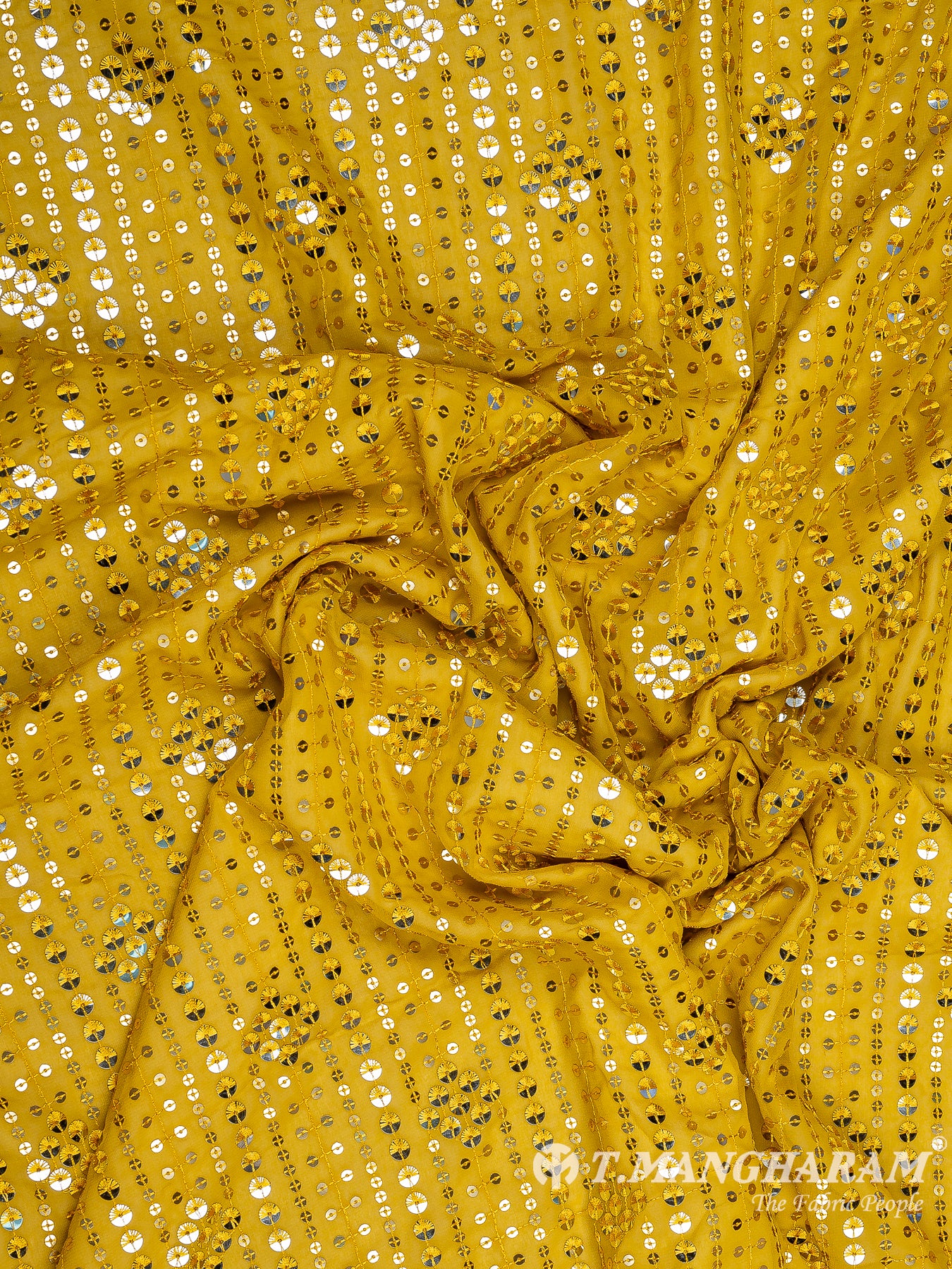 Yellow Georgette Embroidery Fabric - EC9577 view-4