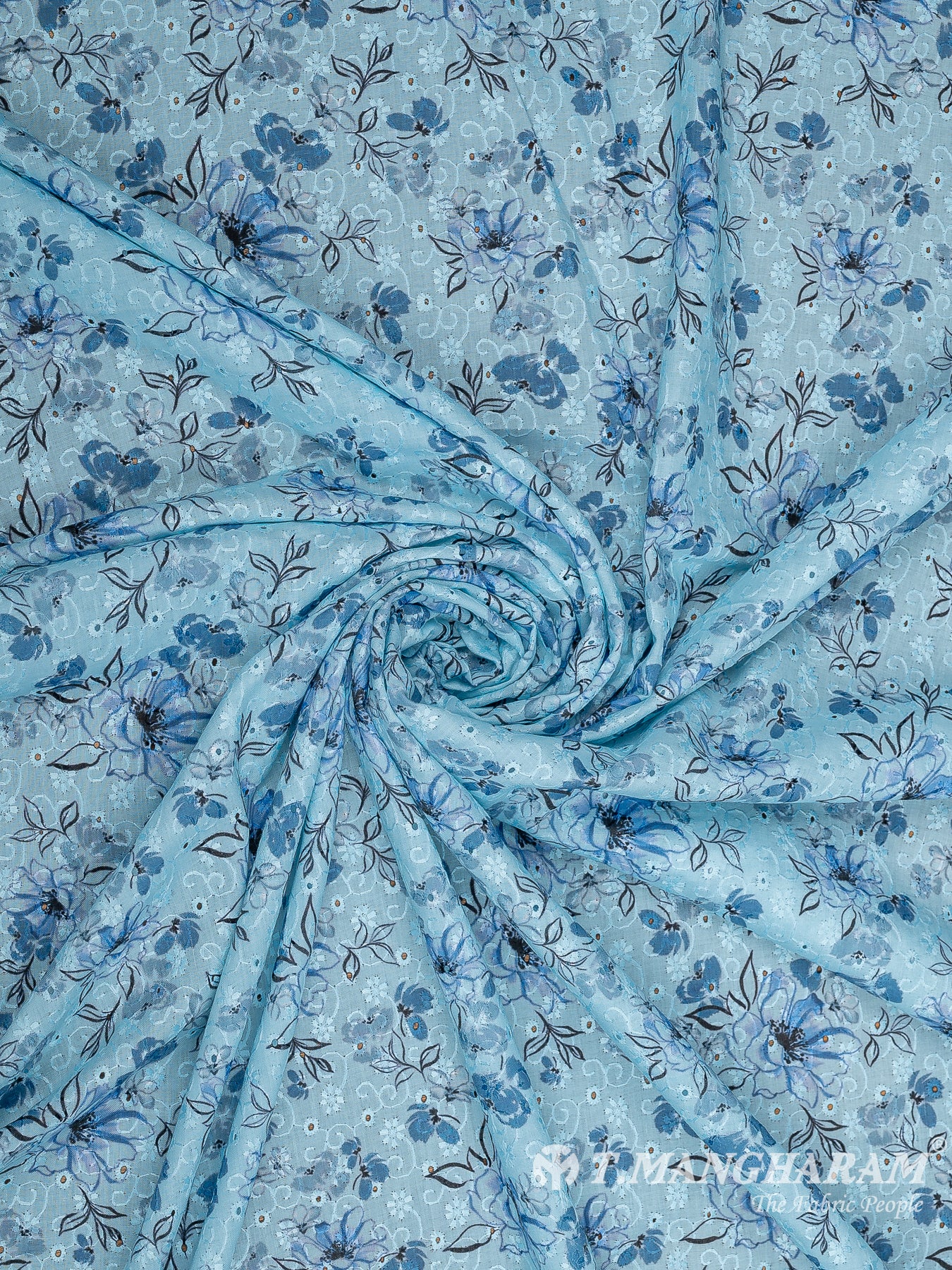 Blue Cotton Embroidery Fabric - EC9927 view-1