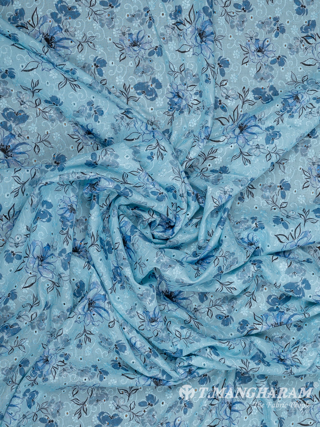 Blue Cotton Embroidery Fabric - EC9927 view-4