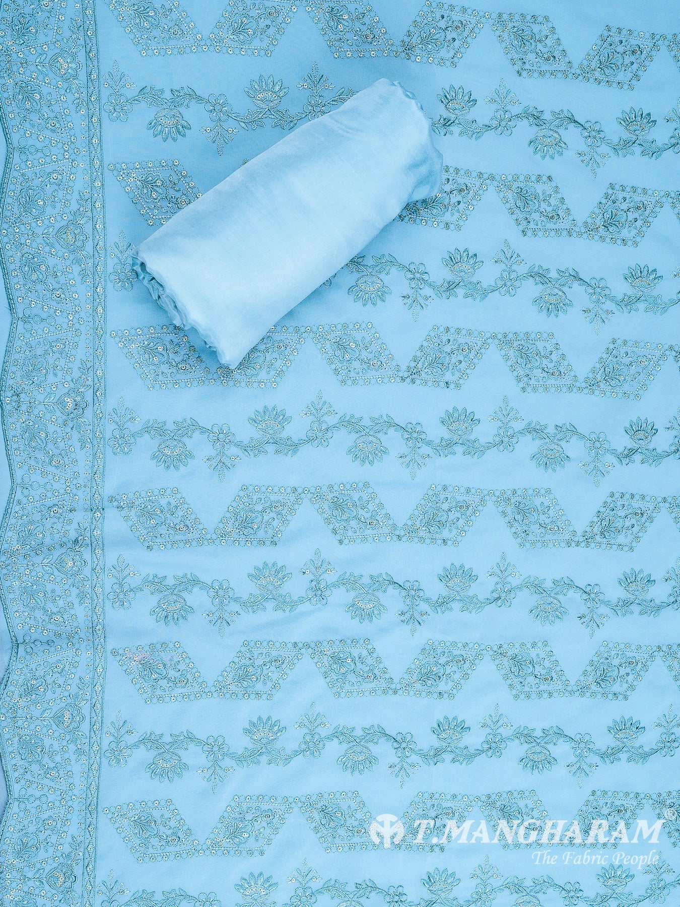 Sea Blue Georgette Chudidhar Fabric Set - EH1545 view-2