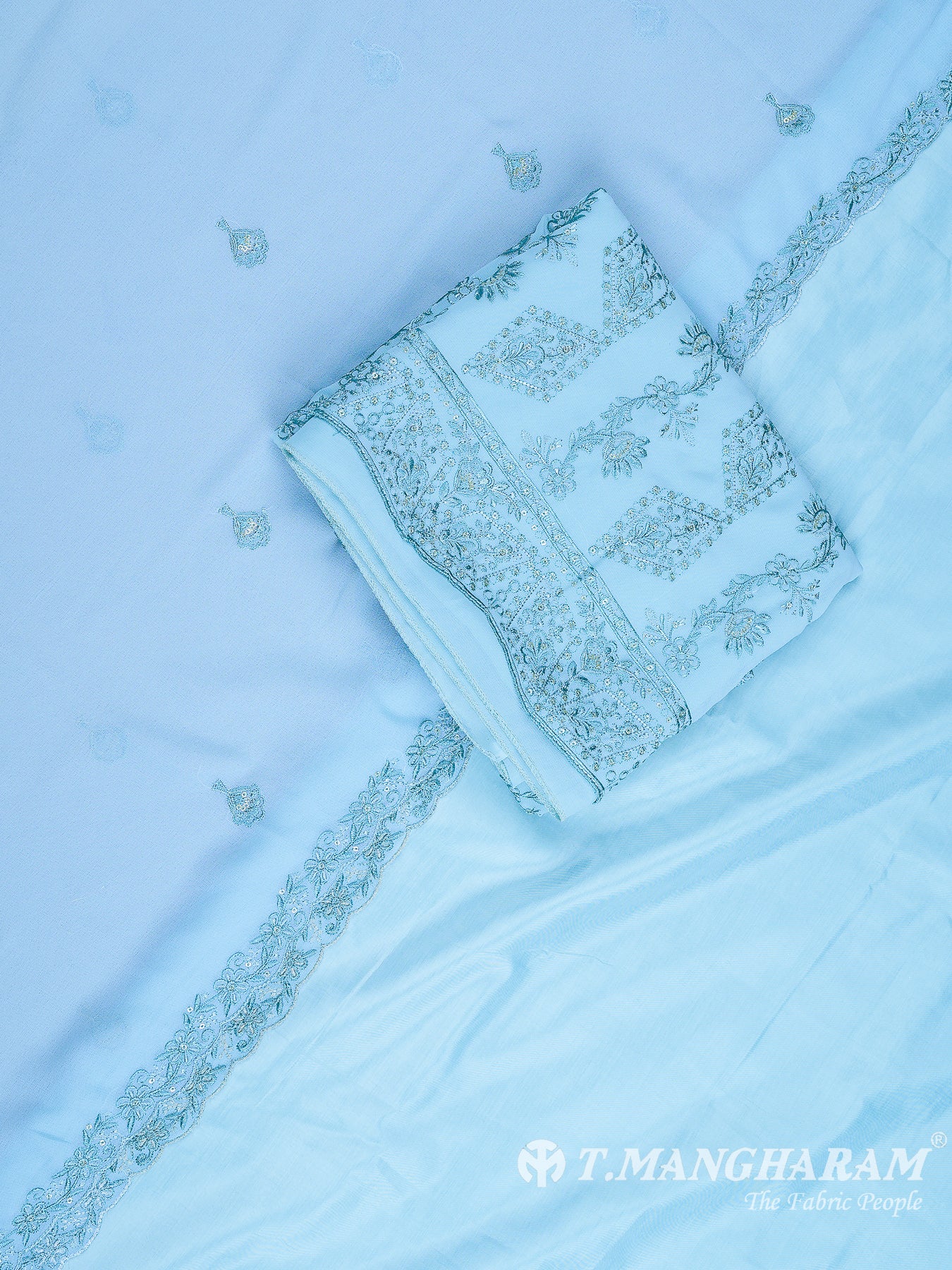 Sea Blue Georgette Chudidhar Fabric Set - EH1545 view-1