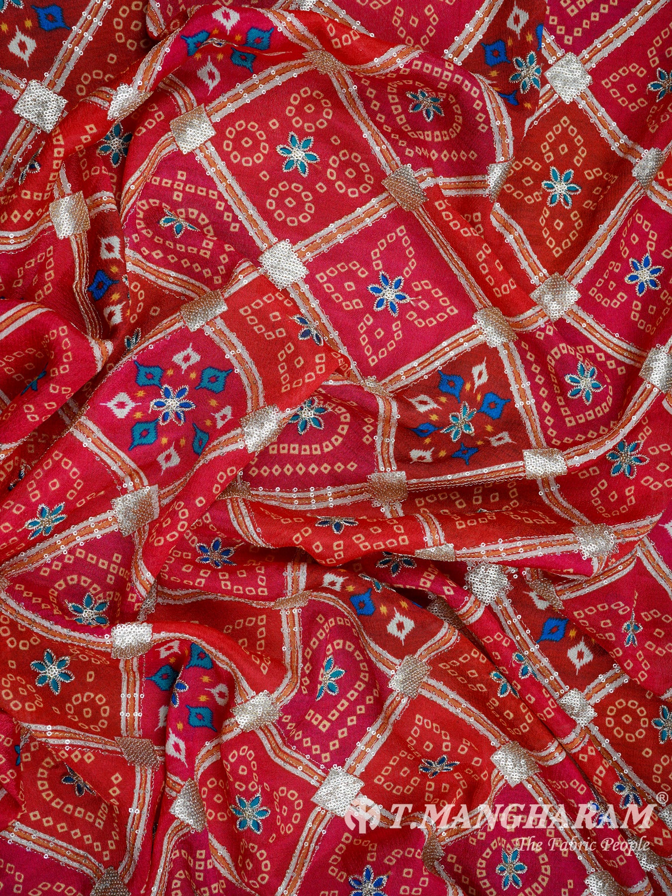 Red Chinnon Silk Fabric - EC3146
