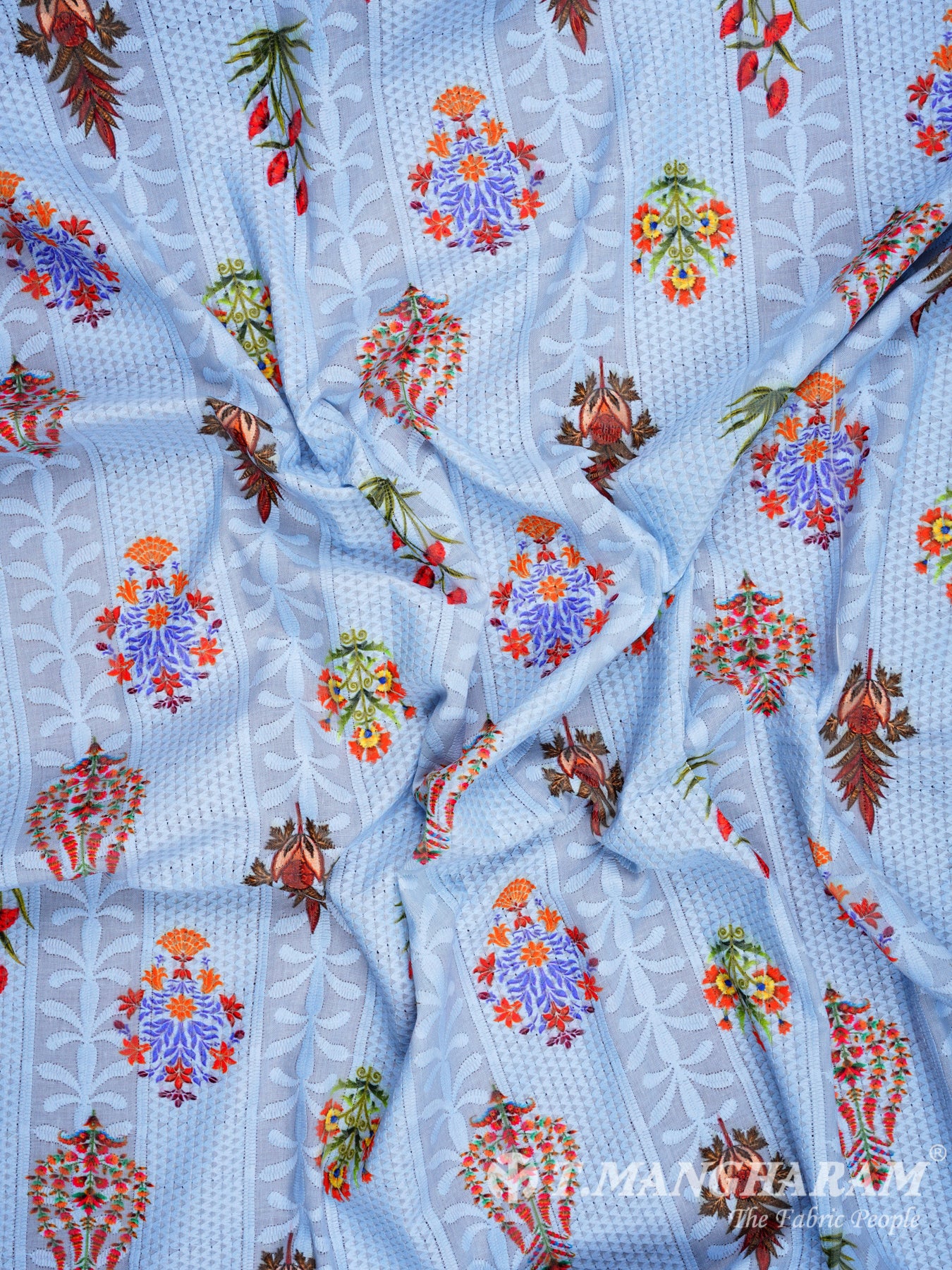 Blue Cotton Embroidery Fabric - EC1125 view-4