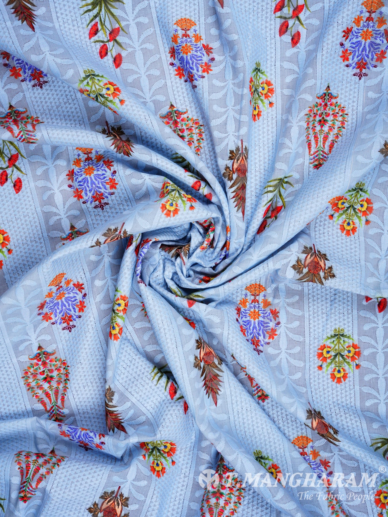 Blue Cotton Embroidery Fabric - EC1125 view-1