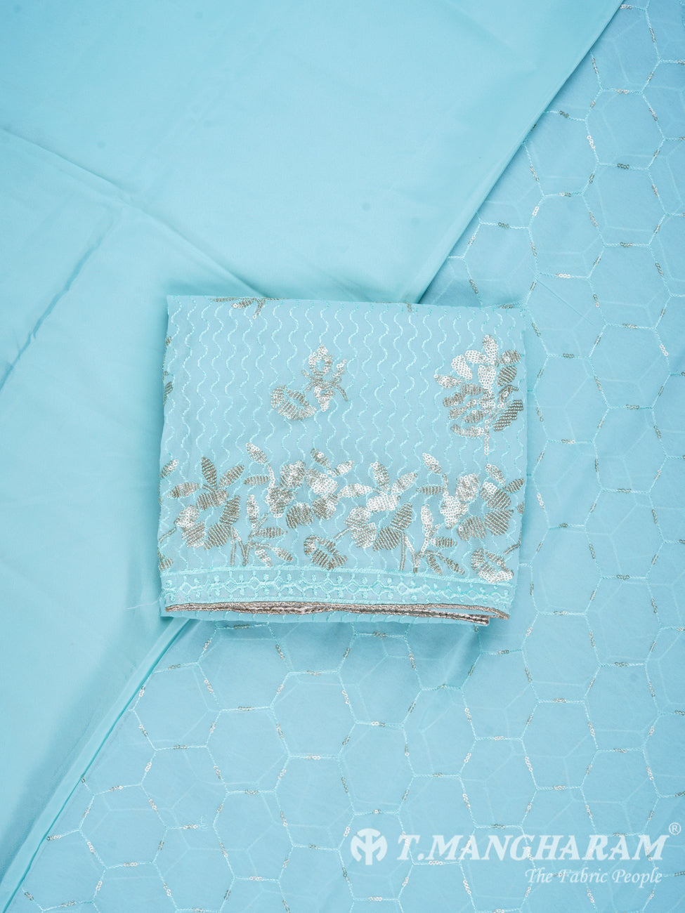 Blue Georgette Chudidhar Fabric Set - EF1196 view-1