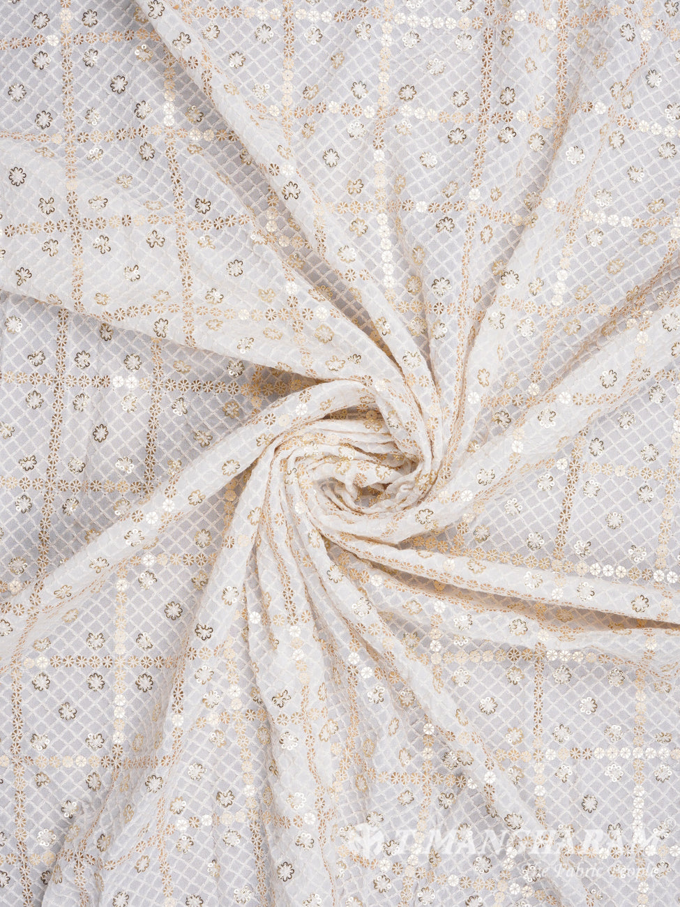 Cream Sequin Georgette Fabric - EB1693 view-1