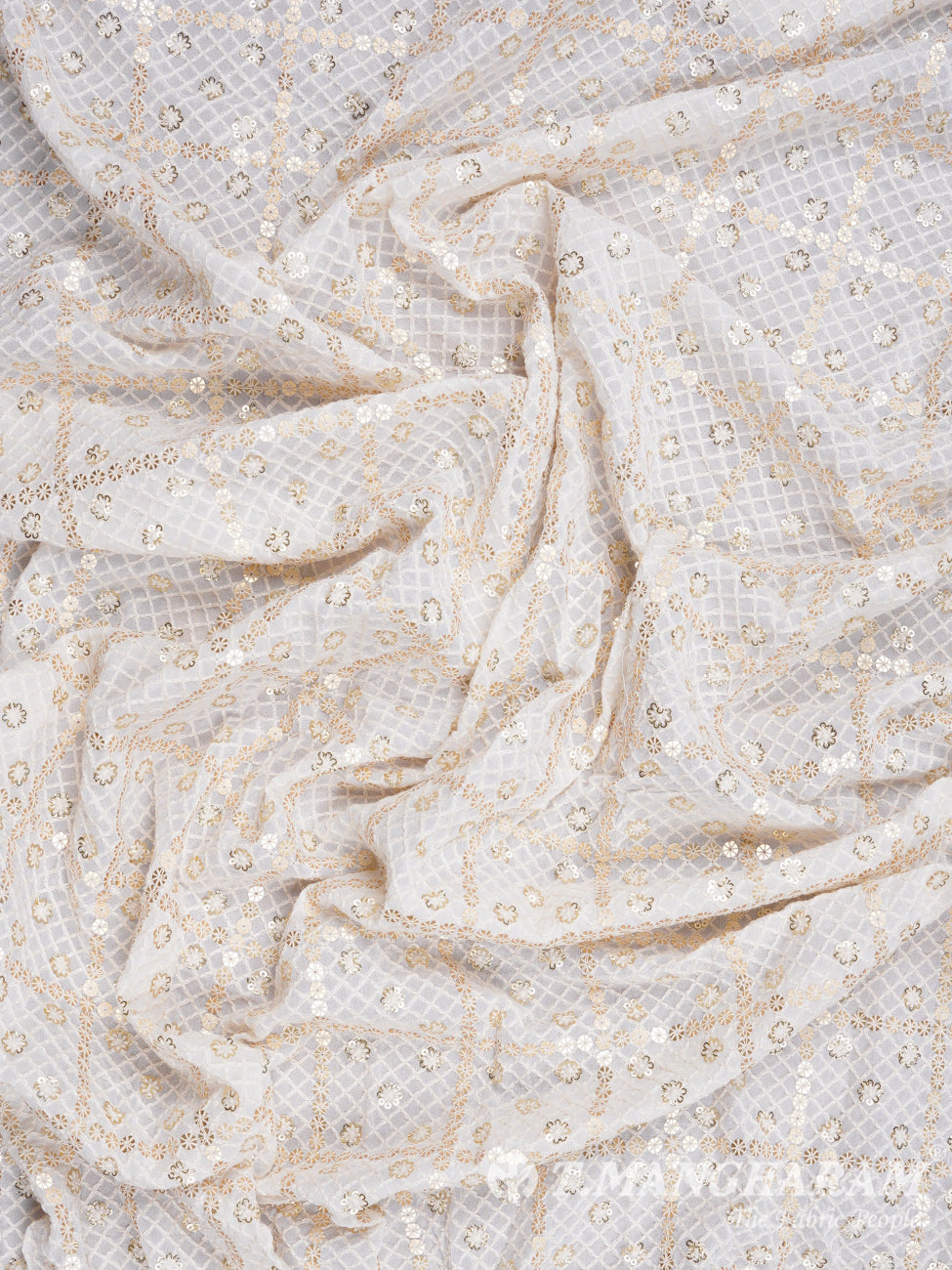 Cream Sequin Georgette Fabric - EB1693 view-3