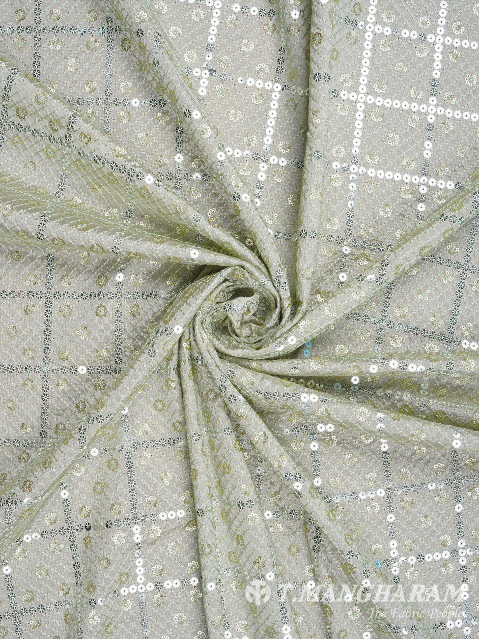 Green Sequin Georgette Fabric - EB1690 view-1