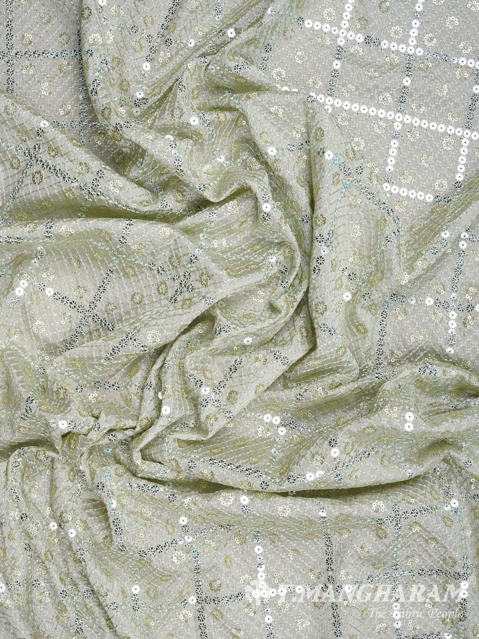Green Sequin Georgette Fabric - EB1690 view-3