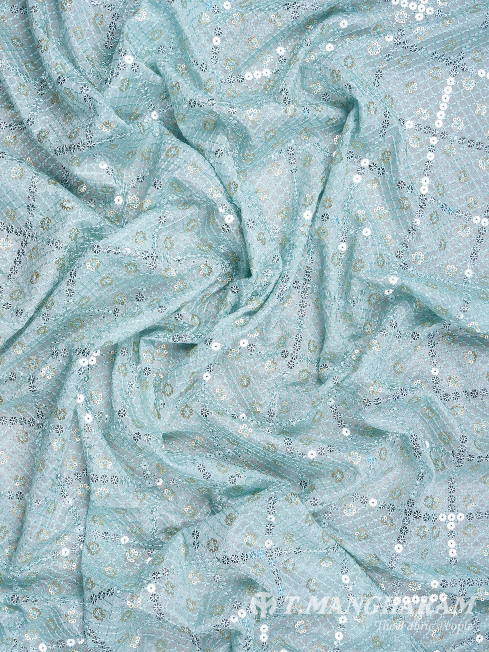 Blue Sequin Georgette Fabric - EB1689