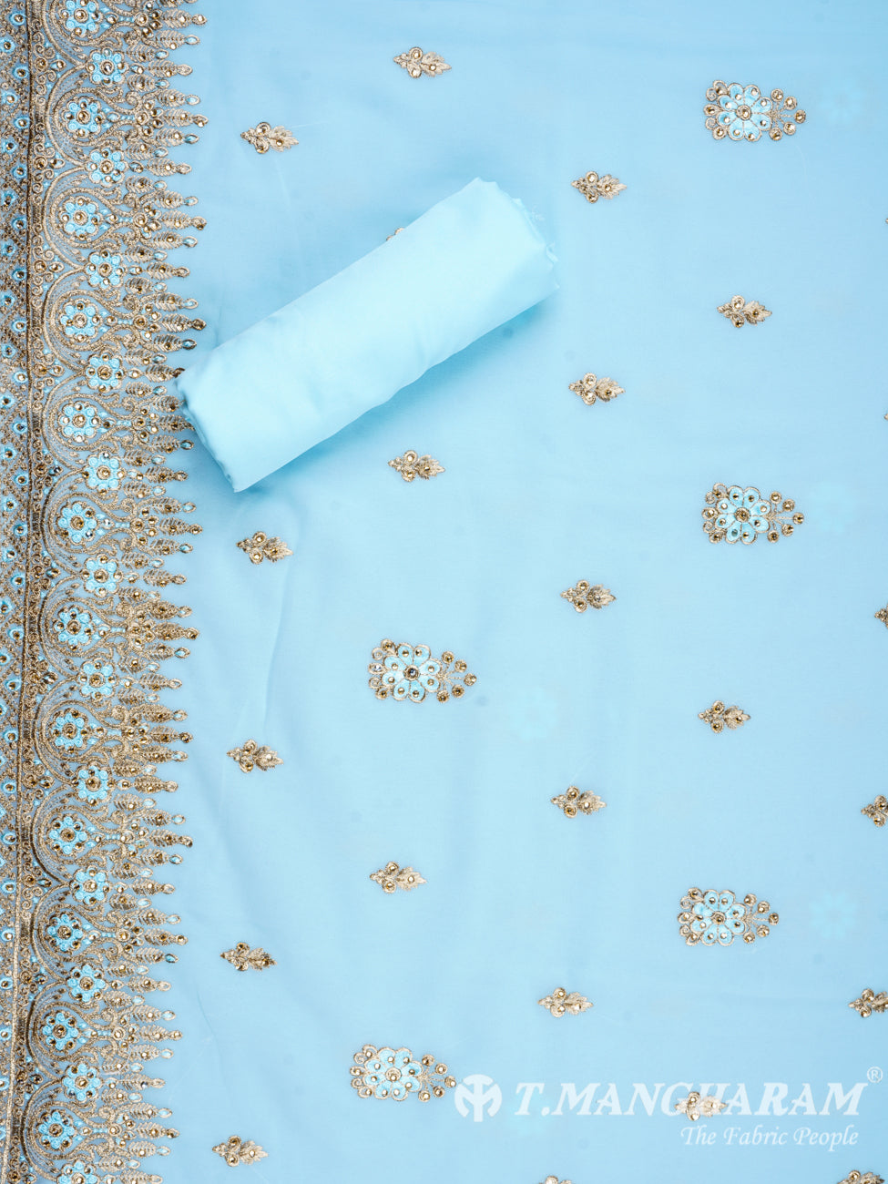 Cyan Georgette Chudidhar Fabric Set - EF1185 view-3