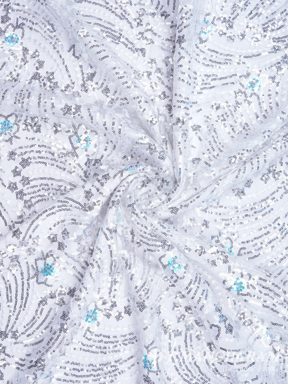White Sequin Georgette Fabric - EB1695 view-1