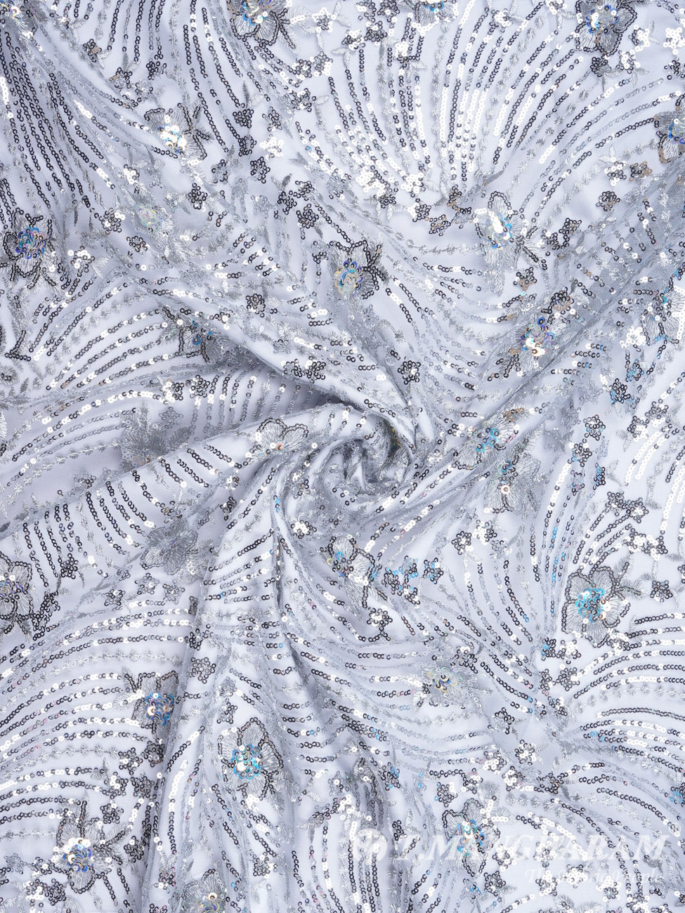 Silver Sequin Georgette Fabric - EB1697 view-1