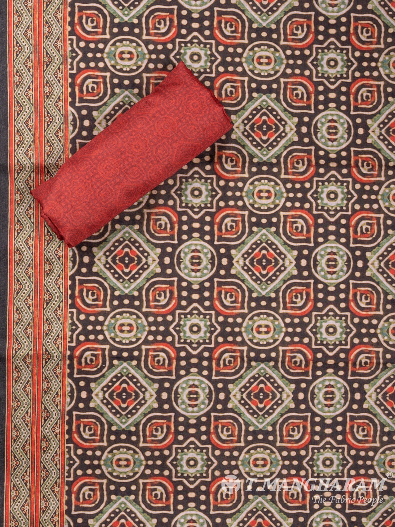 Green and Red Silk Chudidhar Fabric Set - EF1034 view-3