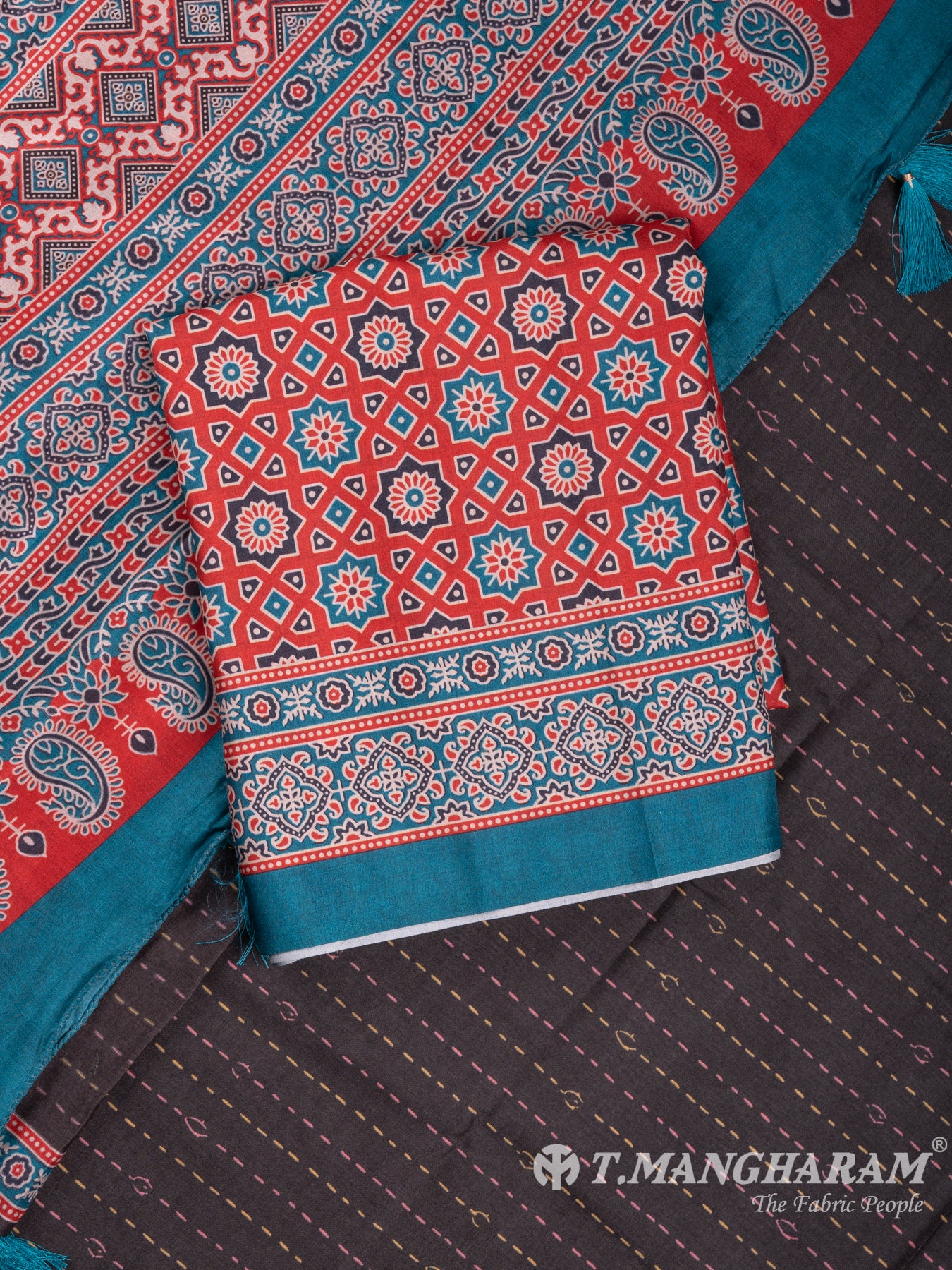 Green and Maroon Cotton Chudidhar Fabric Set - EF1024 view-1