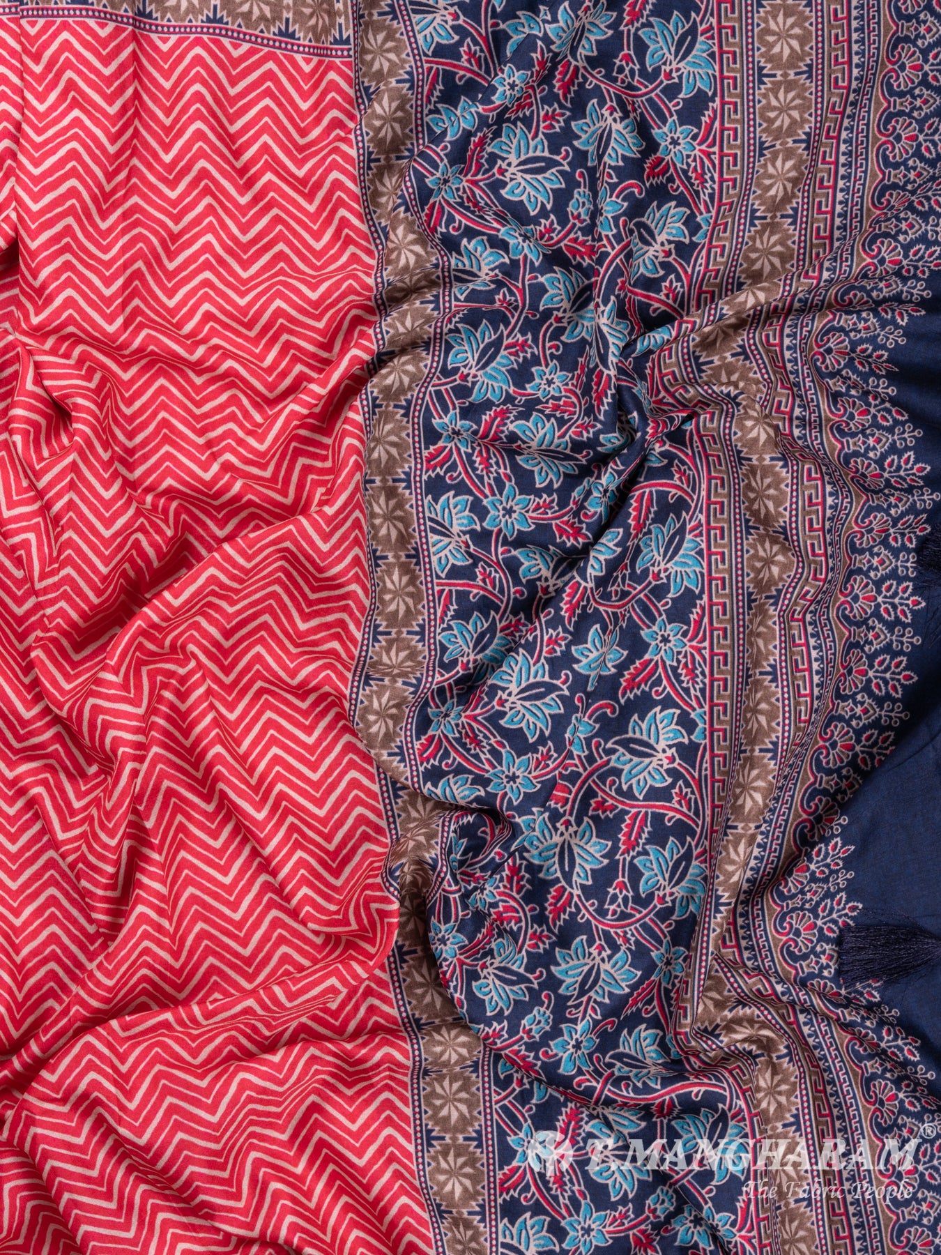 Blue and Pink Silk Chudidhar Fabric Set - EF1027 view-2