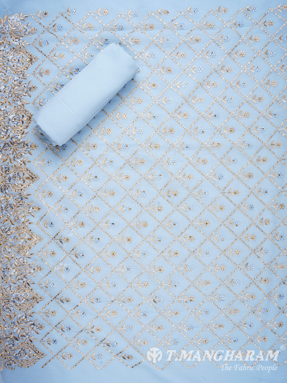 Blue Georgette Chudidhar Fabric Set - EF1124 view-3