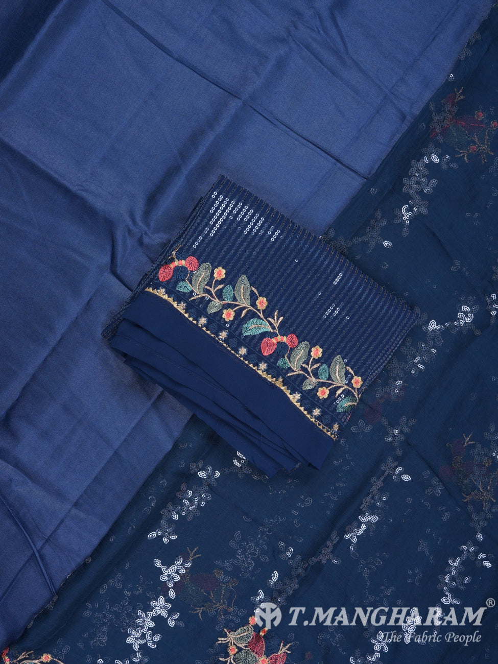Navy Blue Georgette Chudidhar Fabric Set - EH1229 view-1