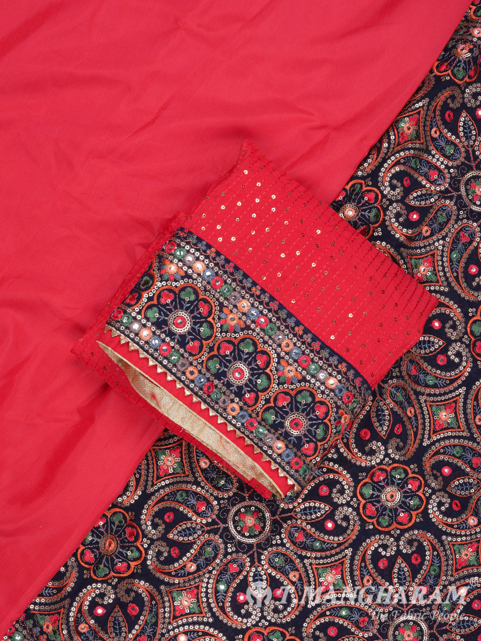 Red Silk Chudidhar Fabric Set - EH1204 view-1