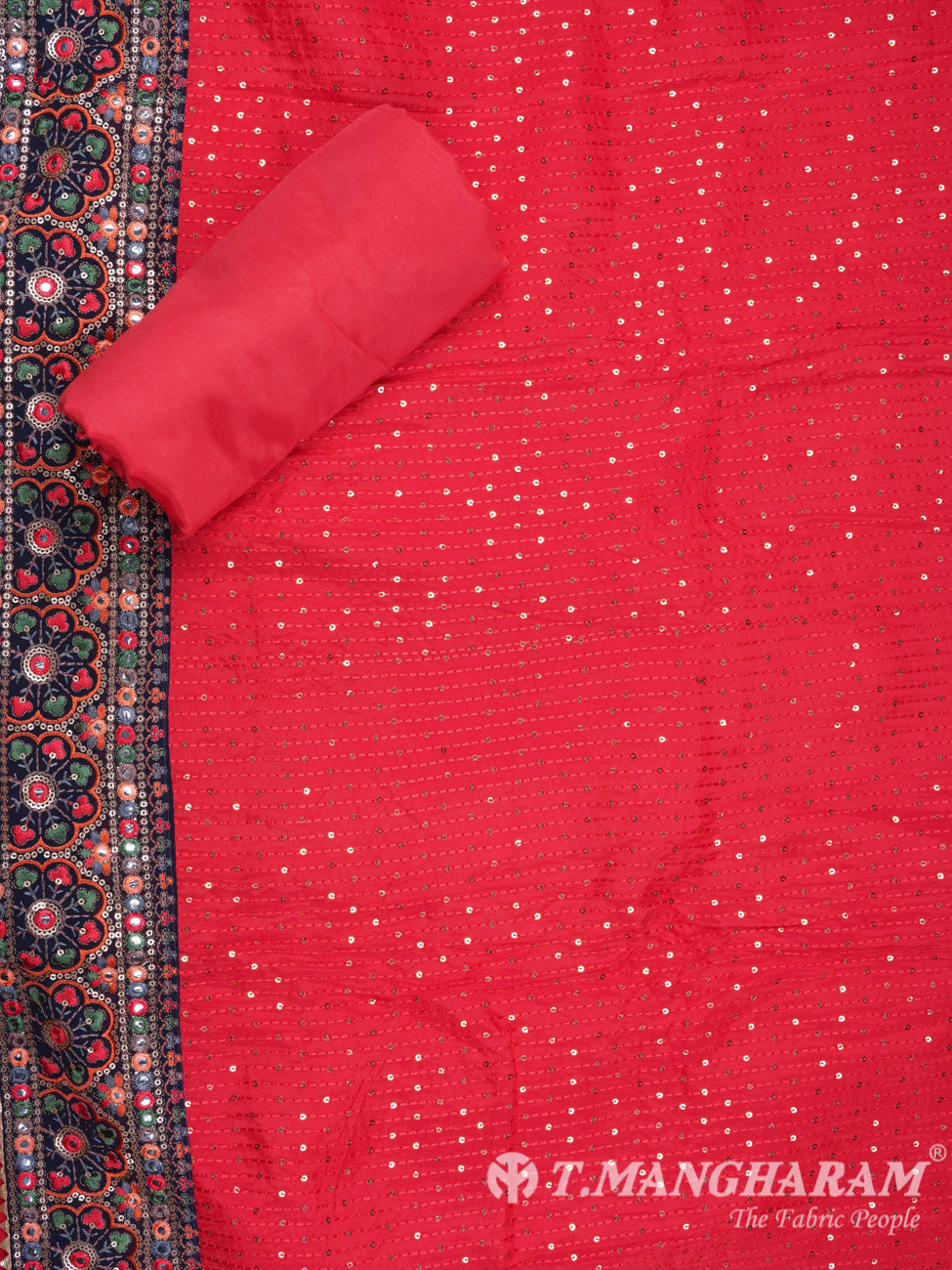 Red Silk Chudidhar Fabric Set - EH1204 view-3
