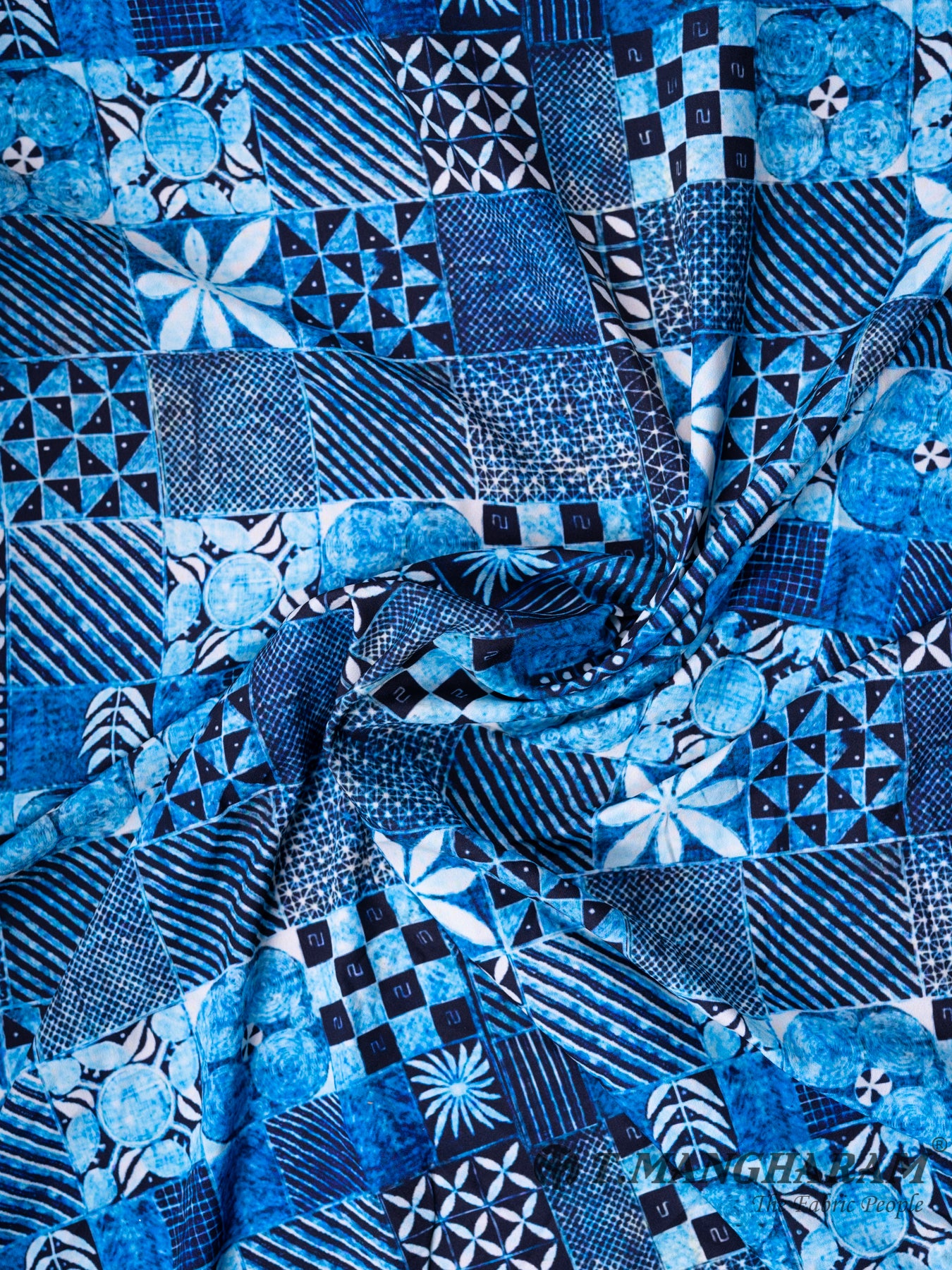Blue Printed Crepe Fabric - EC0110 view-1