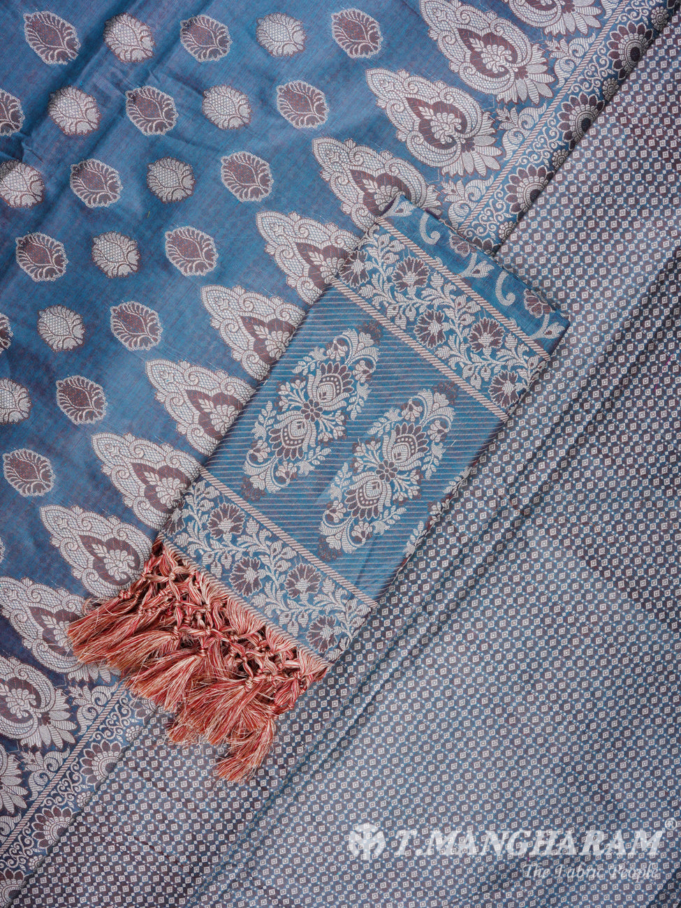 Blue Banaras Chudidhar Fabric Set - EF1299 view-1