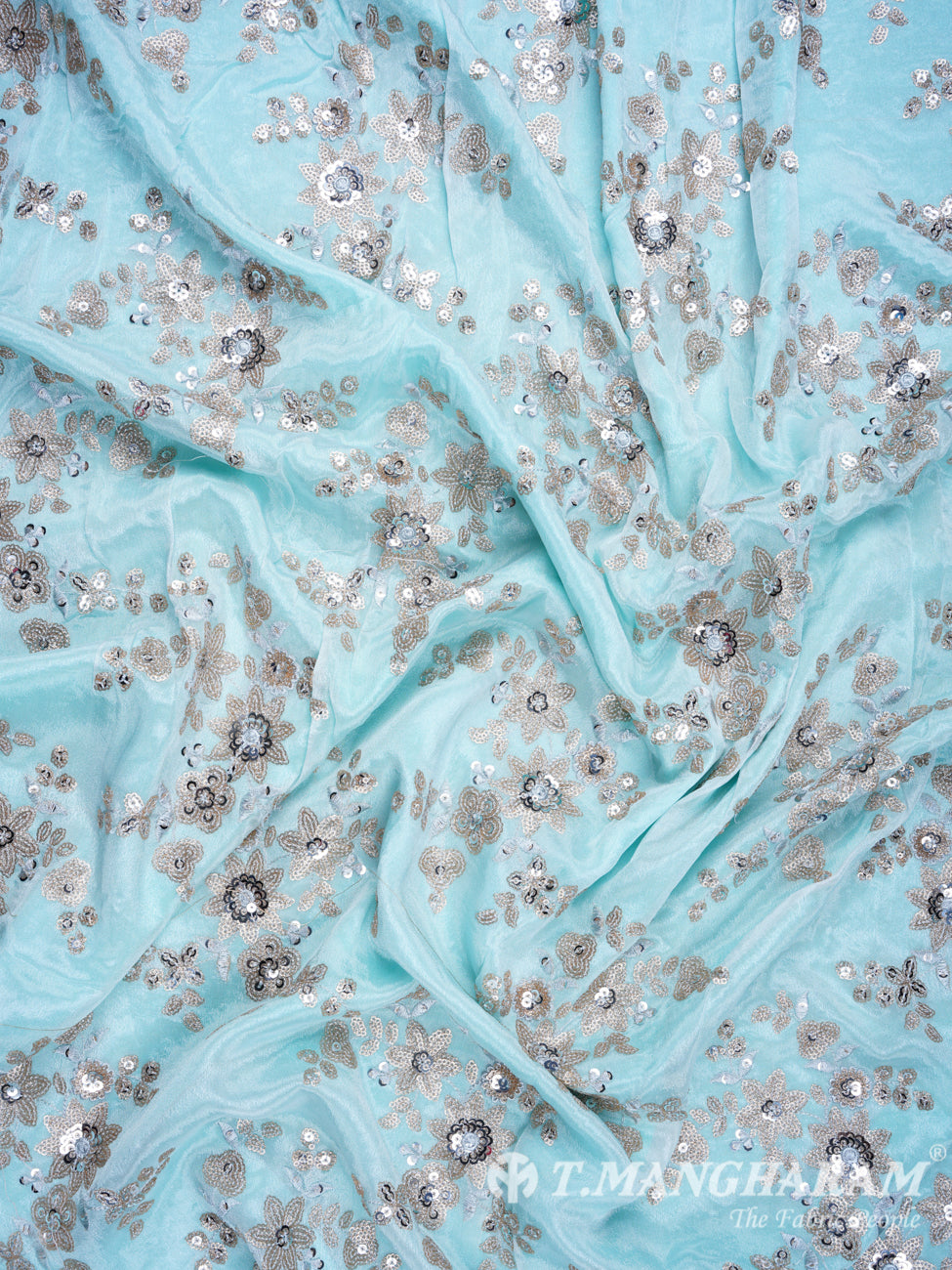 Cyan Chinnon Silk Fabric - EB0263 view-3