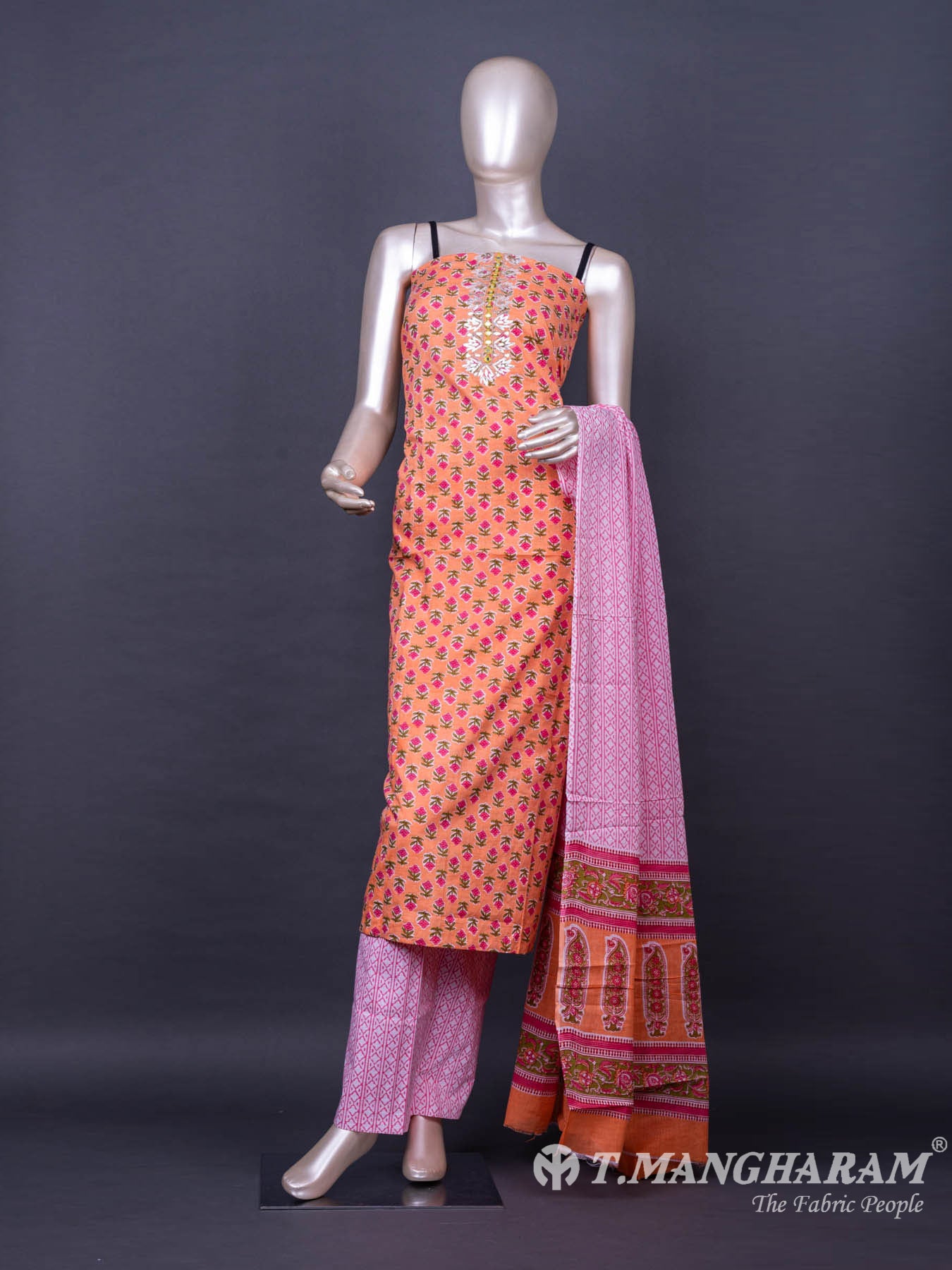 Peach Cotton Chudidhar Fabric Set - EF0678 view-1