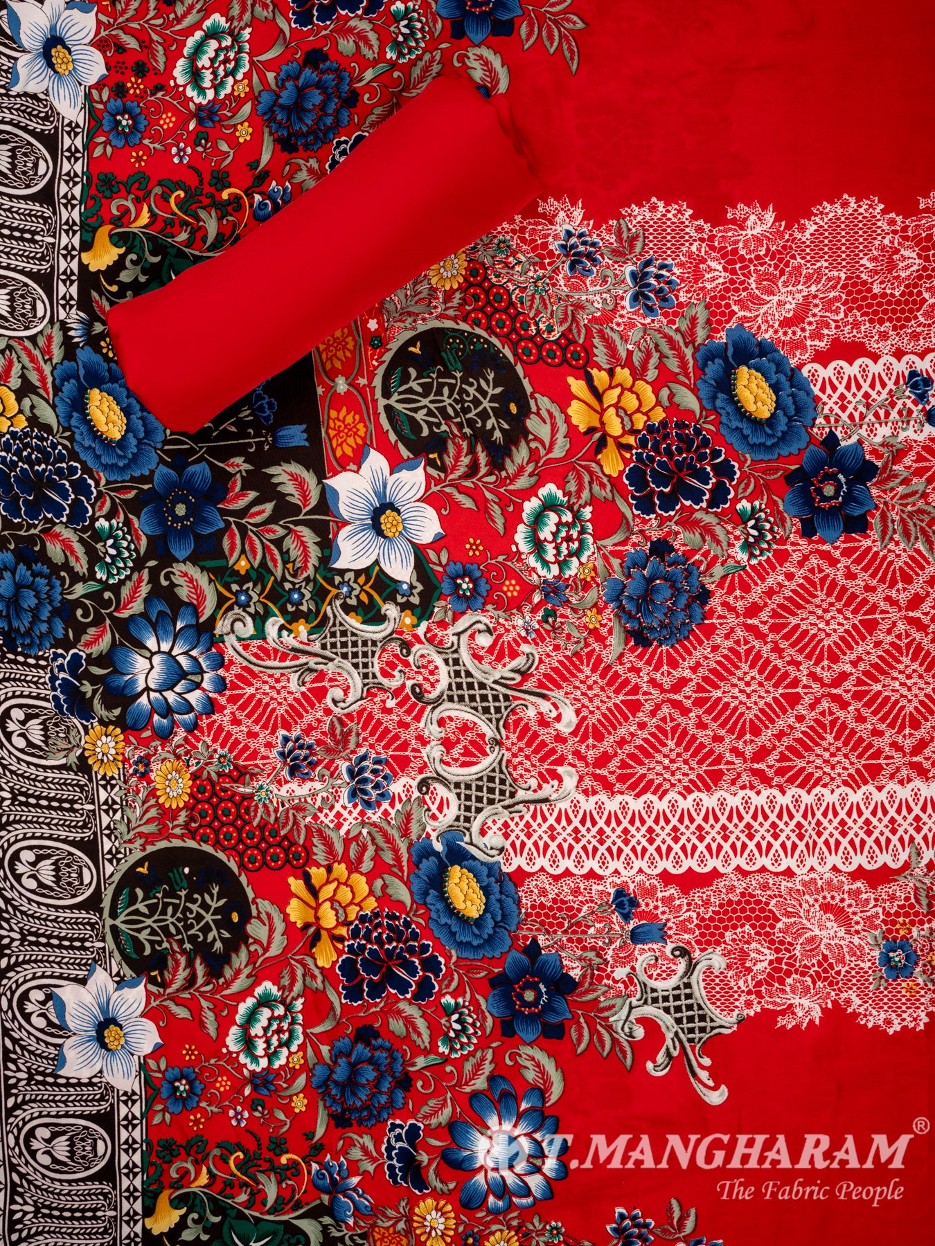 Red Italian Crepe Chudidhar Fabric Set - EG0789 view-3