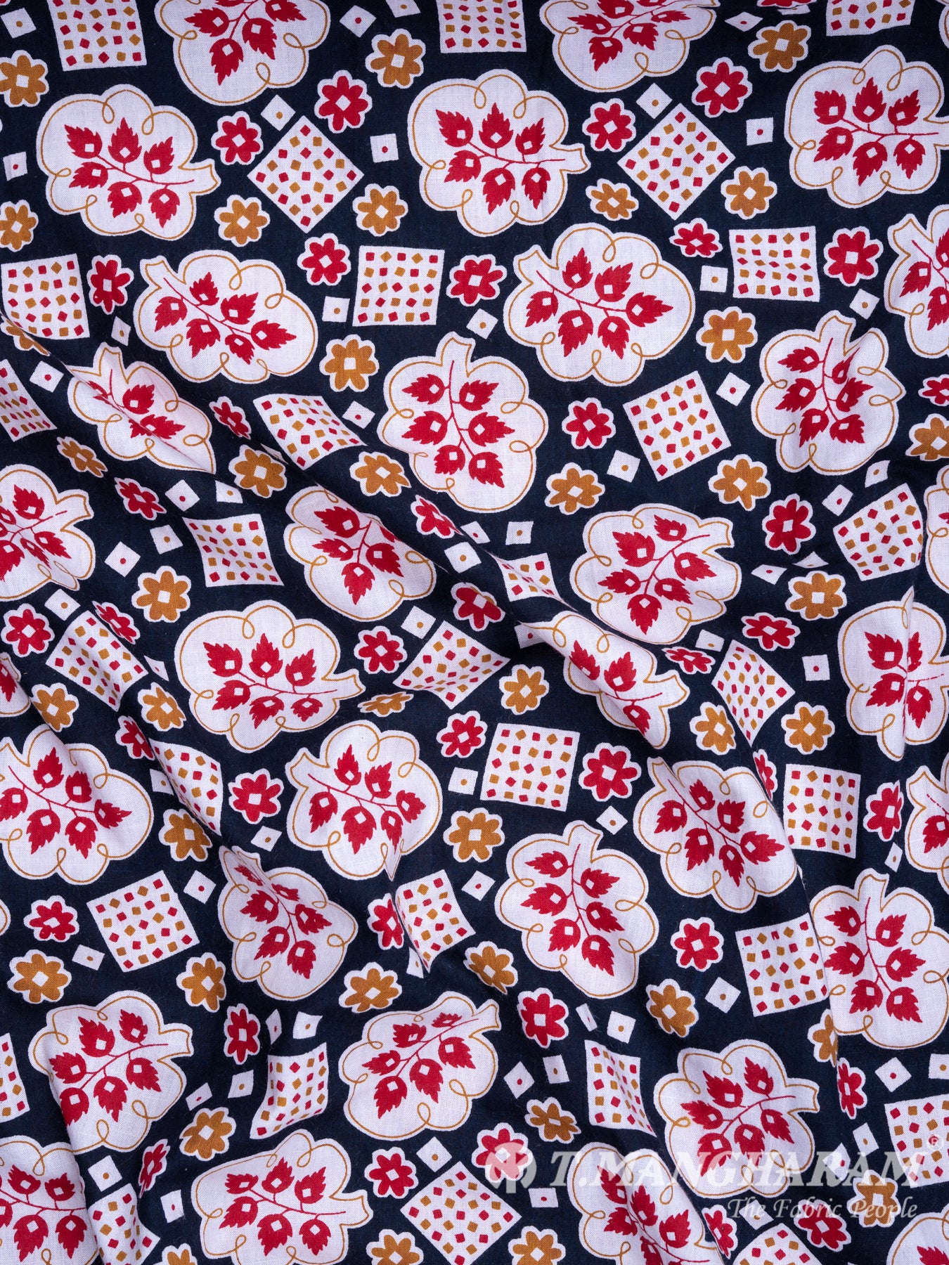Black Jaipuri Cotton Fabric - EC0582 view-4