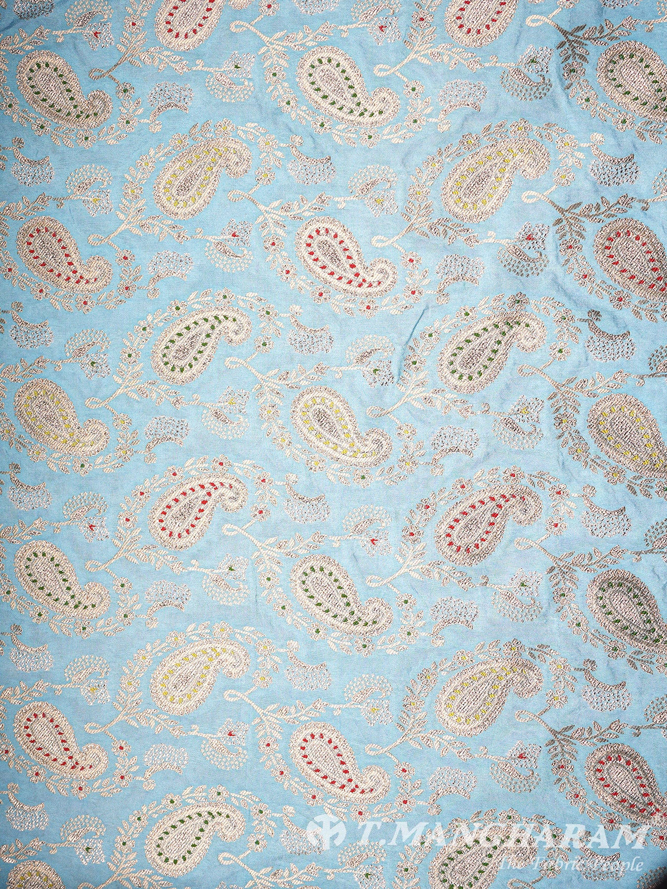 Light Blue Semi Banaras Fabric - EC2917 view-3