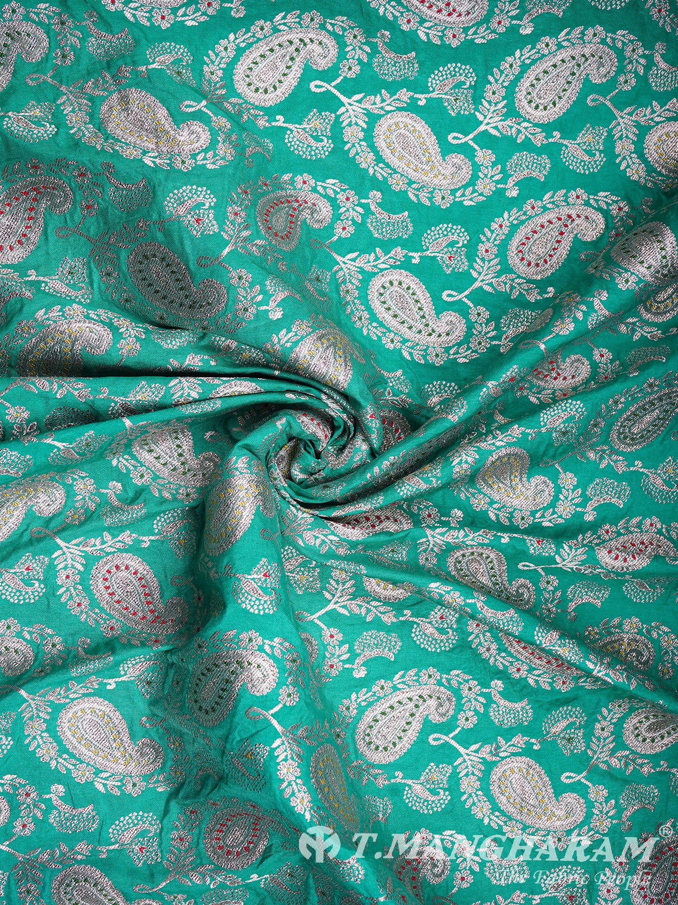 Green Semi Banaras Fabric - EC2919 view-1