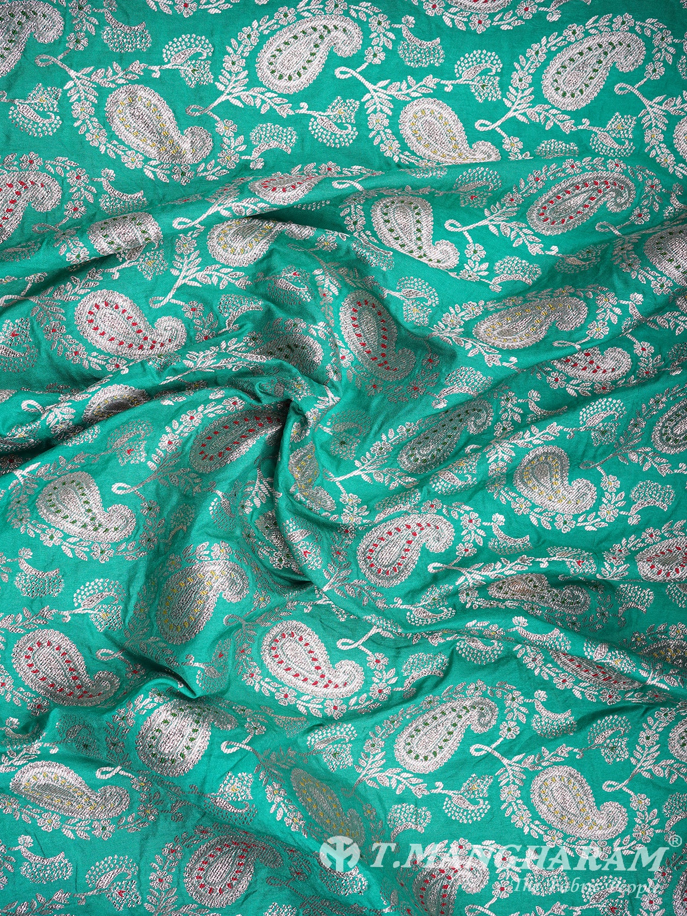 Green Semi Banaras Fabric - EC2919 view-4
