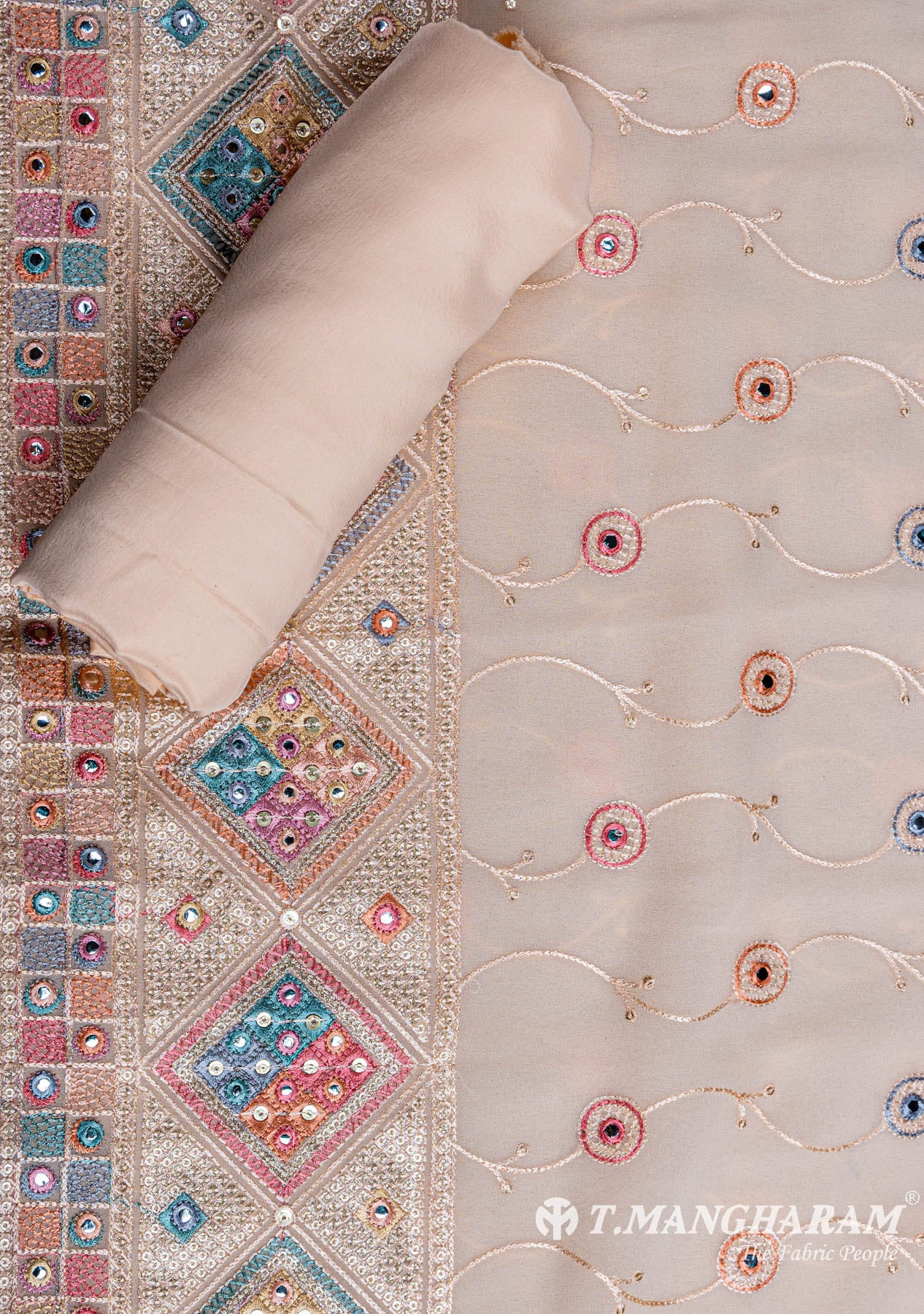 Peach Georgette Chudidhar Fabric Set - EG1244 view-3